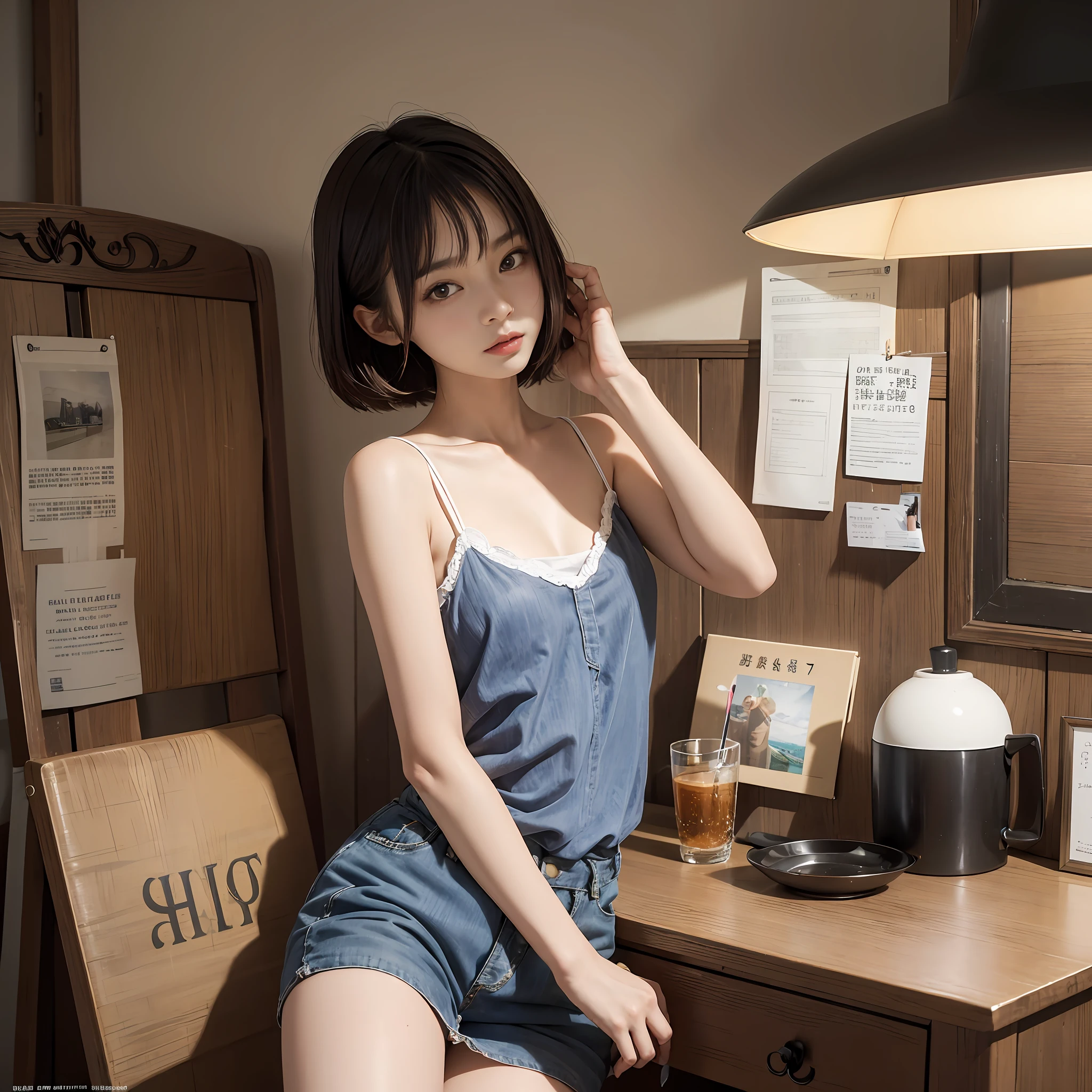 best qualtiy,Ultra high quality,Original,tmasterpiece,超高分辨率,Original picture quality,teens girl,camisole,flatchest,short detailed hair,夏天,