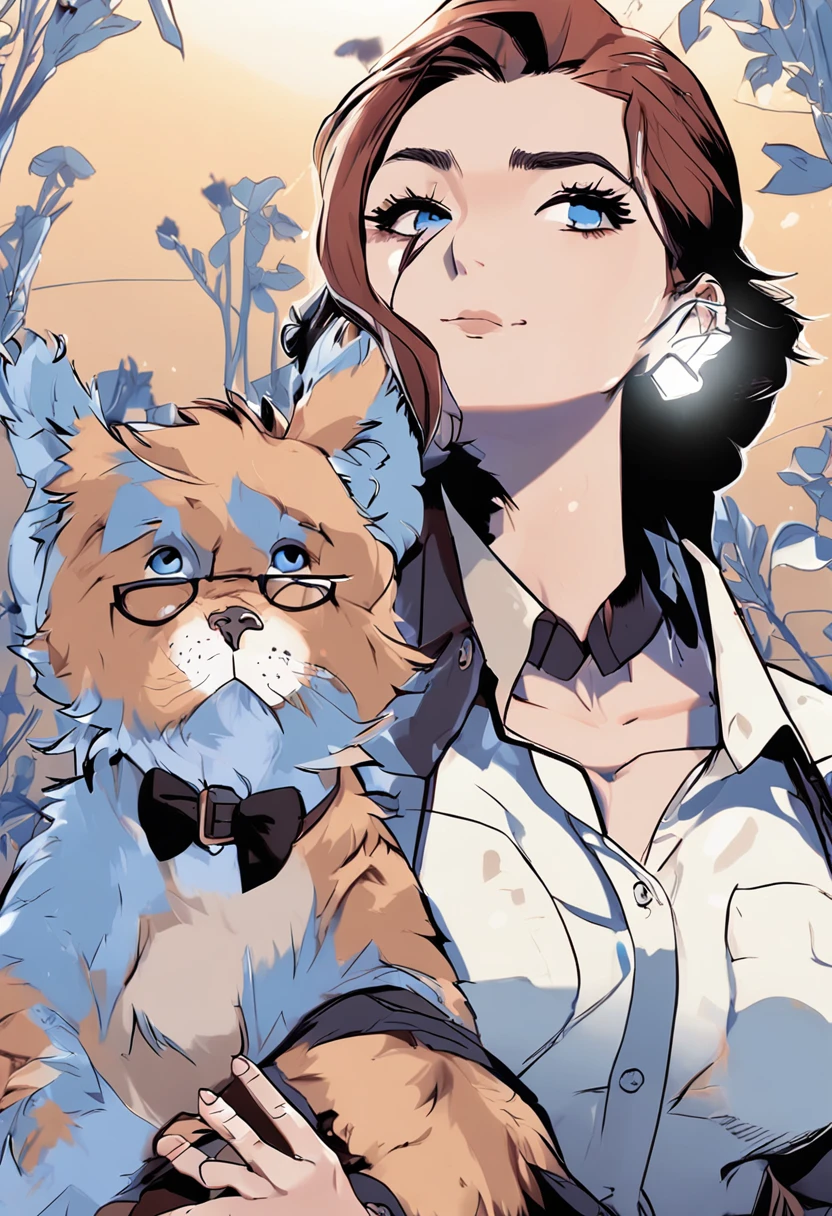 Obra maestra, La mejor calidad, (CG 8k fondo de pantalla muy detallado), (La mejor calidad), (best illustration), (Las mejores sombras), Sprite brillante, Image from Japanese anime, un perro macho Akita inu AZUL AZUL, con la boca cerrada, en estilo detallado y delicado, flores, with vibrant lighting and realistic shadows, alta calidad, 8k