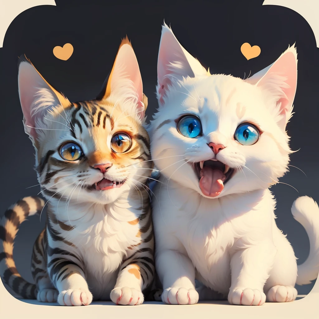 ,(Masterpiece:1.2, High quality),
No Man, Couple cat, :3, Animal, view the viewer, Open mouth, with a pure white background, Smile，Pisif，Dumb cute