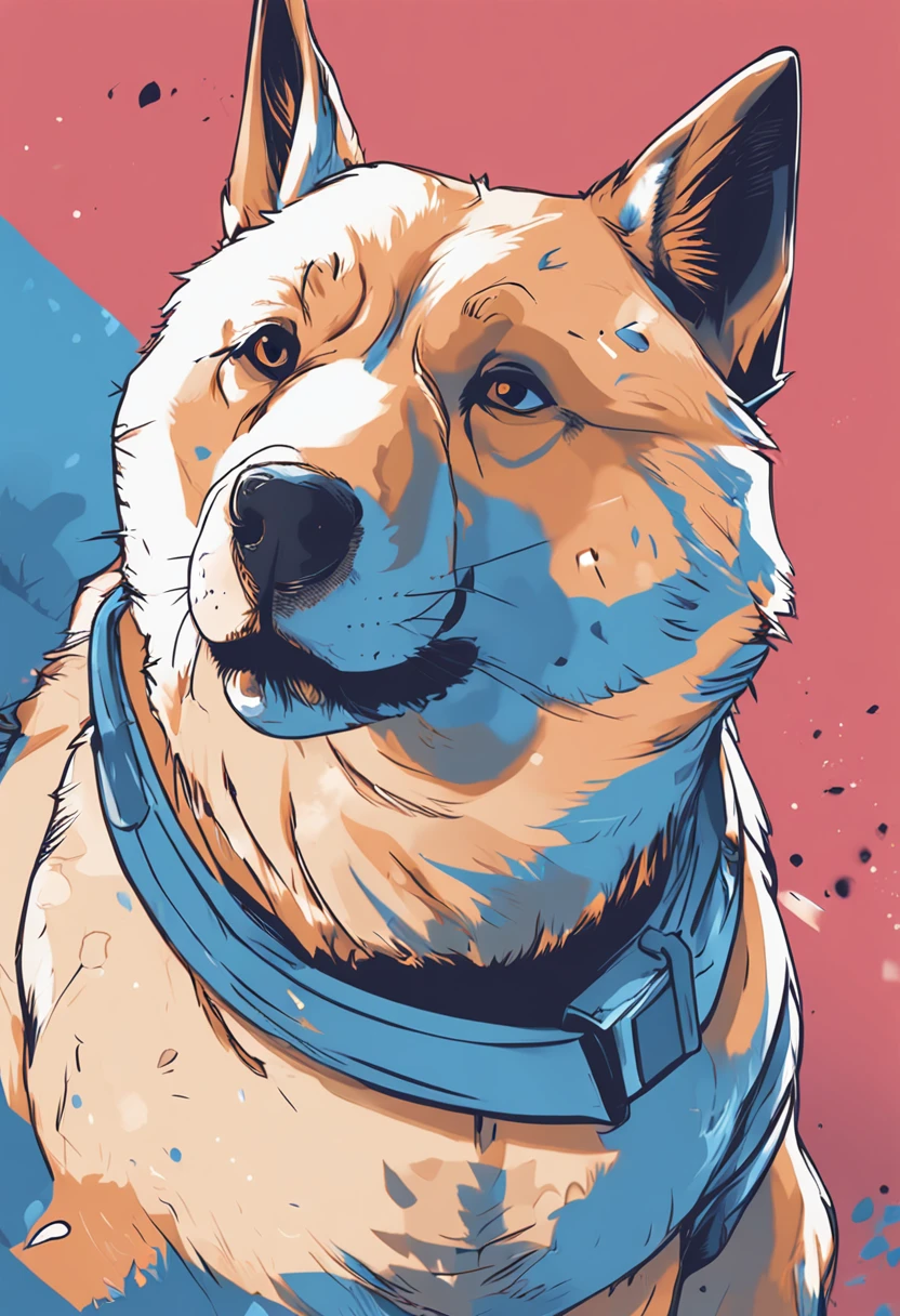 Obra maestra, La mejor calidad, (CG 8k fondo de pantalla muy detallado), (La mejor calidad), (best illustration), (Las mejores sombras), Sprite brillante, Image from Japanese anime, un perro macho Akita inu reemplaza el pelaje por color azul, con la boca cerrada, en estilo detallado y delicado, flores, with vibrant lighting and realistic shadows, alta calidad, 8k