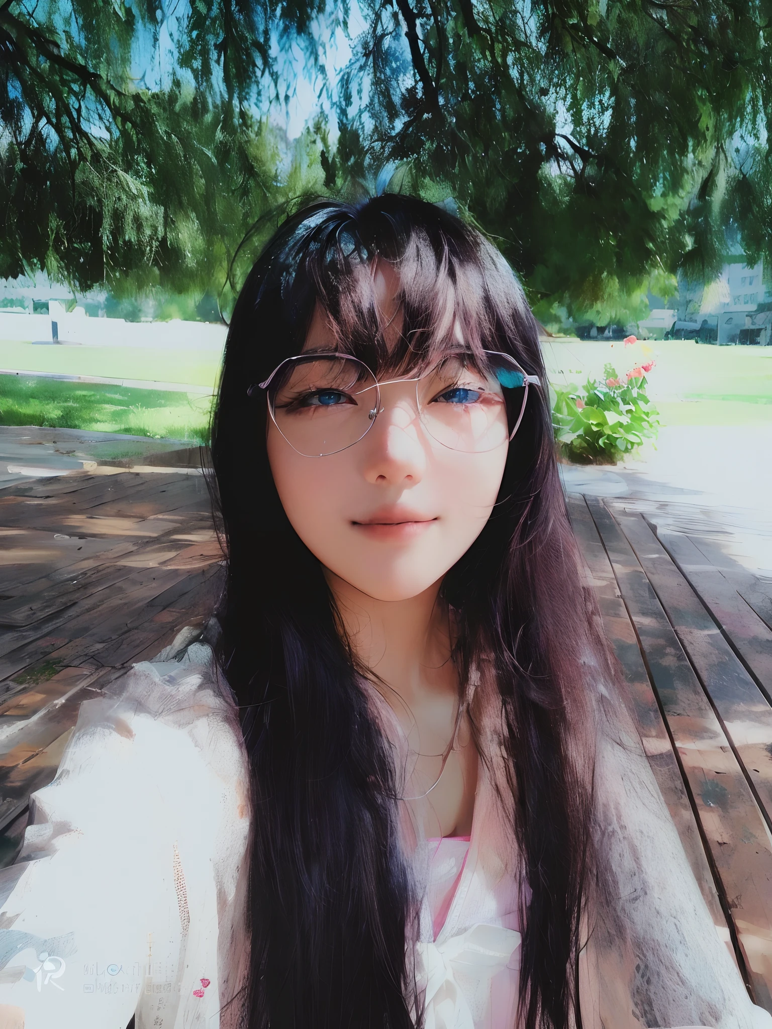 official art, masterpiece, sharp focus, (beautiful gorgeous cute Korean woman:1.3), (beautiful cute korean:1.3), korean beauty, Delicate and beautiful hair and eyes and face, realistic, ultra detailed, beautiful girl, blue sky, glow white particle, (sidelighting:1.2), sun light, white cloud, detailed clouds, slender, Lovely very large breasts and very large hips, smile with teeth, ((smile with eyes, open both eyes)), scenery, long straight hair, sexy facial expression, building, (cityscape:1.7), dynamic hair, long straight hair, detailed platinum pink hair, glow blue eyes, (blue pleated shirts + white skirt), white long socks, pale skin, hair ornament, epic scenery,