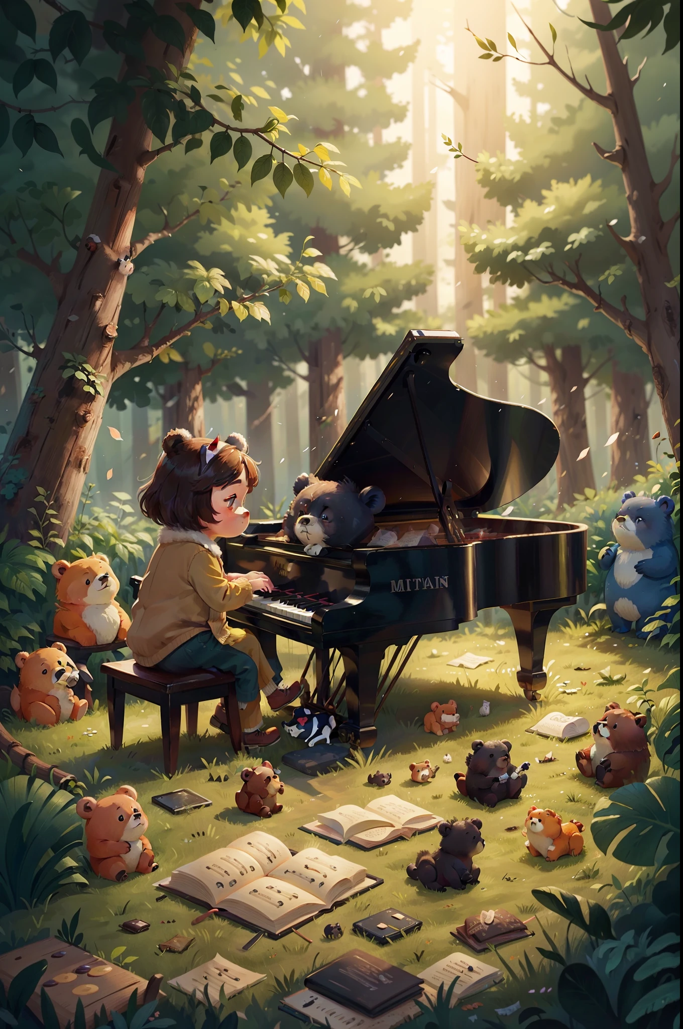 Little Bear Forest plays the piano，Change other bears to other critters，Little bear has fine facial features，The piano is rich in detail