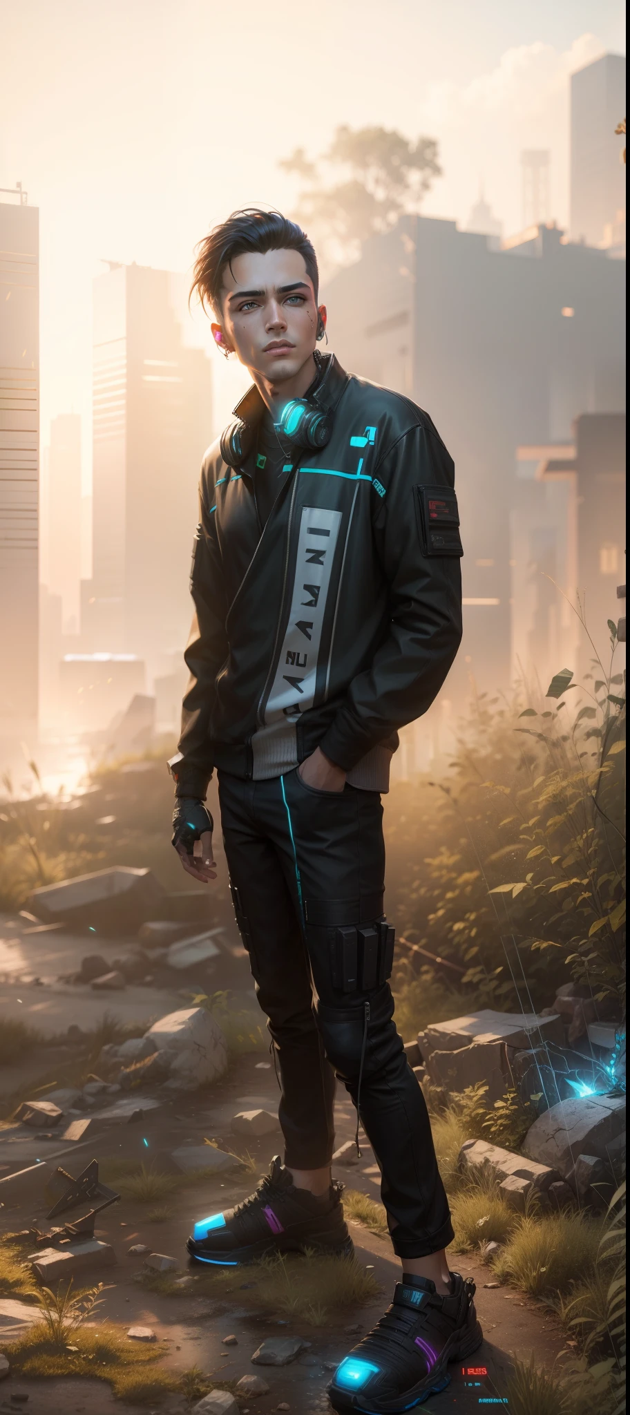 Change background cyberpunk handsome boy, realistic face,8k, ultra realistic