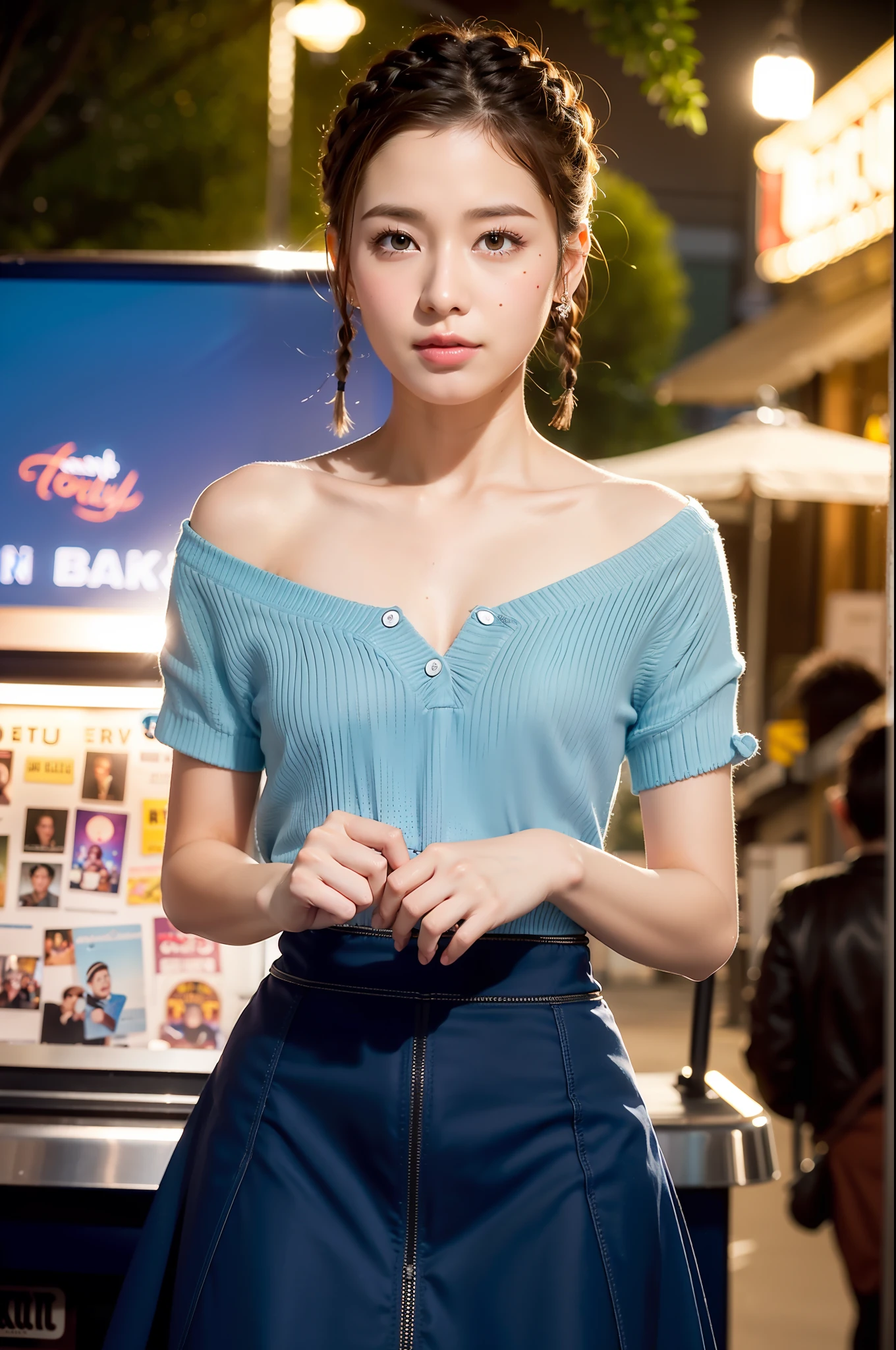 movie picture quality,Disney animation,Disney animated films,Street coffee stall at night,30-year-old mature beauty,Short hair and small braids,Puffy skirt,Bigchest,depth of fields,high light,Real light,Ray traching,oc rendered,Hyper-realistic,best qualtiy,8K,Works of masters,super-fine,Detailed pubic hair,Correct anatomy,sharp focus on eyes,Bokeh,Facial features are carefully depicted