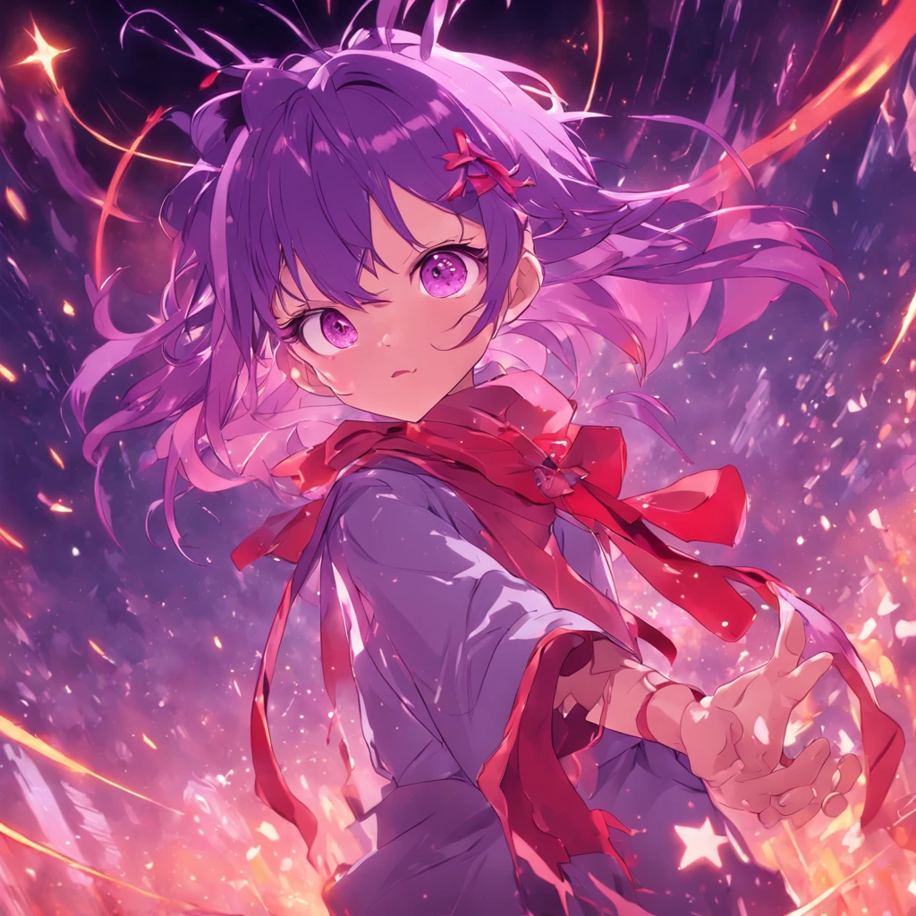 girlish, anime, purple eyes, adulta, feliz, Purple Magic, Ciudad, Detalles felices, Red headscarf, Omega Strikers