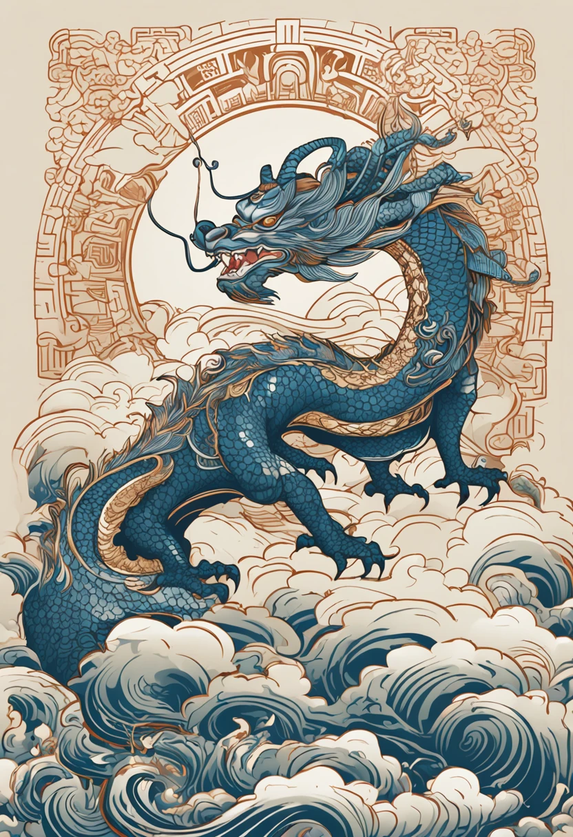 Title: Auspicious Ascending Dragon - A Symbol of Fortune and Elegance

Description: In this design, an auspicious ascending dragon emerges as a breathtaking representation of power and grace, seamlessly melding the earthly realm with the ethereal realm of clouds. The dragon's form exudes a harmonious balance between strength and refinement.

The dragon's body is adorned with intricate patterns that hold profound symbolic meanings. The scales on its back form a pattern resembling swirling mist, representing the dragon's ability to transform and adapt like the ever-changing clouds. The colors chosen for the dragon are rich and vibrant: a deep royal blue symbolizing wisdom, a regal gold embodying prosperity, and a serene jade green signifying renewal.

As the dragon soars towards the heavens, it carries with it a plethora of auspicious symbols on its journey. Along its body, you'll find subtle depictions of the phoenix, a symbol of rebirth and renewal, nestled amidst the swirling mist. This invokes the harmony of yin and yang, a union of opposing forces that brings about equilibrium.

The background of the design showcases a picturesque landscape that embodies luck and fortune. A tranquil flowing river represents the steady flow of abundance, while towering mountains allude to enduring strength and unshakable resolve. Cherry blossoms in full bloom symbolize the transient nature of life's beauty and the importance of cherishing every moment.

The entire composition is infused with an aura of enchantment, where the dragon's ascent is not just a physical journey but a spiritual one as well. Its ascent through the clouds signifies the pursuit of higher goals, knowledge, and enlightenment. The design encapsulates the essence of embracing challenges with dignity and embracing change with poise.

This auspicious ascending dragon design is not only a feast for the eyes but also a testament to the rich tapestry of cultural symbolism and aspirations for a brighter future.