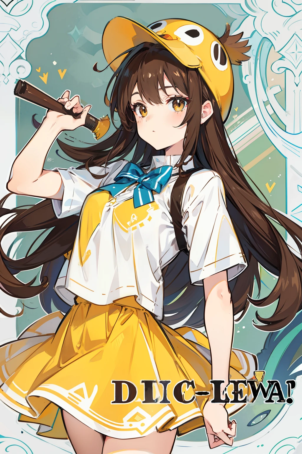 Girl who loves duck brown hair double low balls,Wore a duck hat,it's lovely