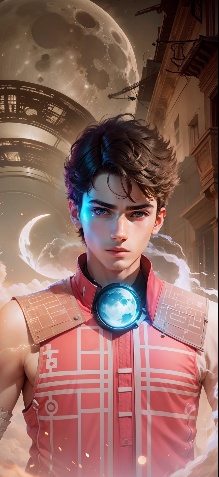 Boy With Magic Futuristic moon background realistic face ultra realistic high quality HD