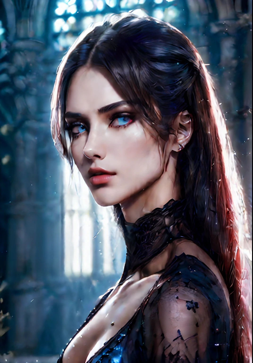 ( qualidade 8k ), ( melhor qualidade ), ( Ultra HD | ), ( Anatomia do personagem perfeita ), ( perfect lighting ), ( Foto corpo inteiro 8k ), ( Detalhamentos perfeitos ), ( Detalhes do personagem perfeitos ), ( Details of the perfect setting ), ( obra prima ), Mulher DJ Nun, Escuro, horror, tons vermelhos, Gothic church in the background, ultra realistic, horror movie lighting, assustador, caos, neon lights in background, realista, sombrio, peito enorme, Fujifilm Fujichrome Provia 100F filme, lanterna, Ultra realista, 8k UHD.