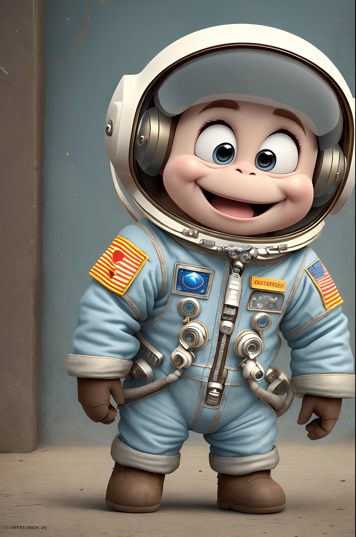 Pixar style, super happy smiling cute standing  monkey baby dressed as an astronaut --auto --s2