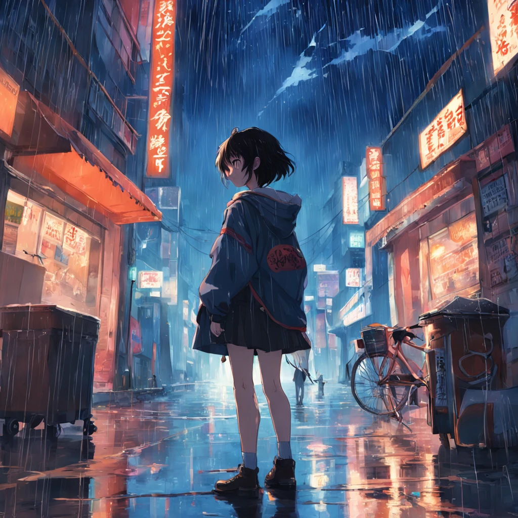 raining night,On the street,18-year-old youth,Deliver food again