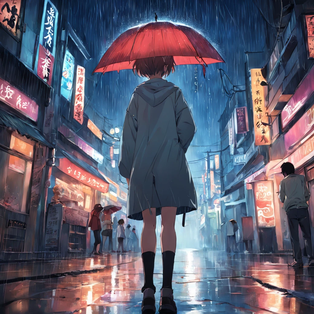 raining night，On the street，18-year-old youth，Deliver food again