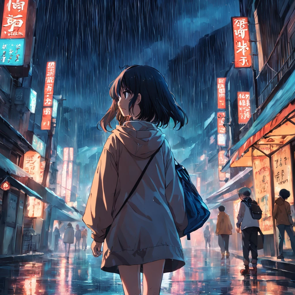 raining night,On the street,18-year-old youth,Deliver food again