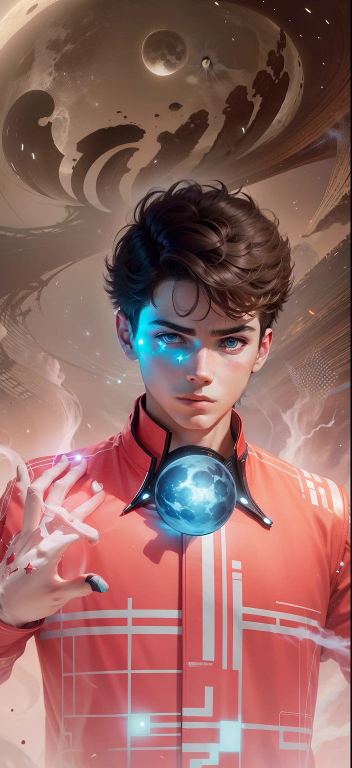 Boy With hand Magic Futuristic moon background realistic face ultra realistic high quality HD