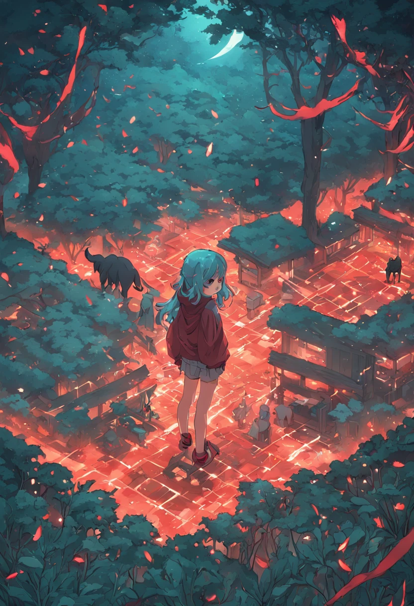 isometry, wolf, red cap, the night, woods,  Isometry