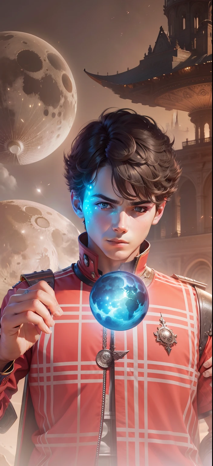 Boy With hand Magic Futuristic moon background realistic face ultra realistic high quality HD