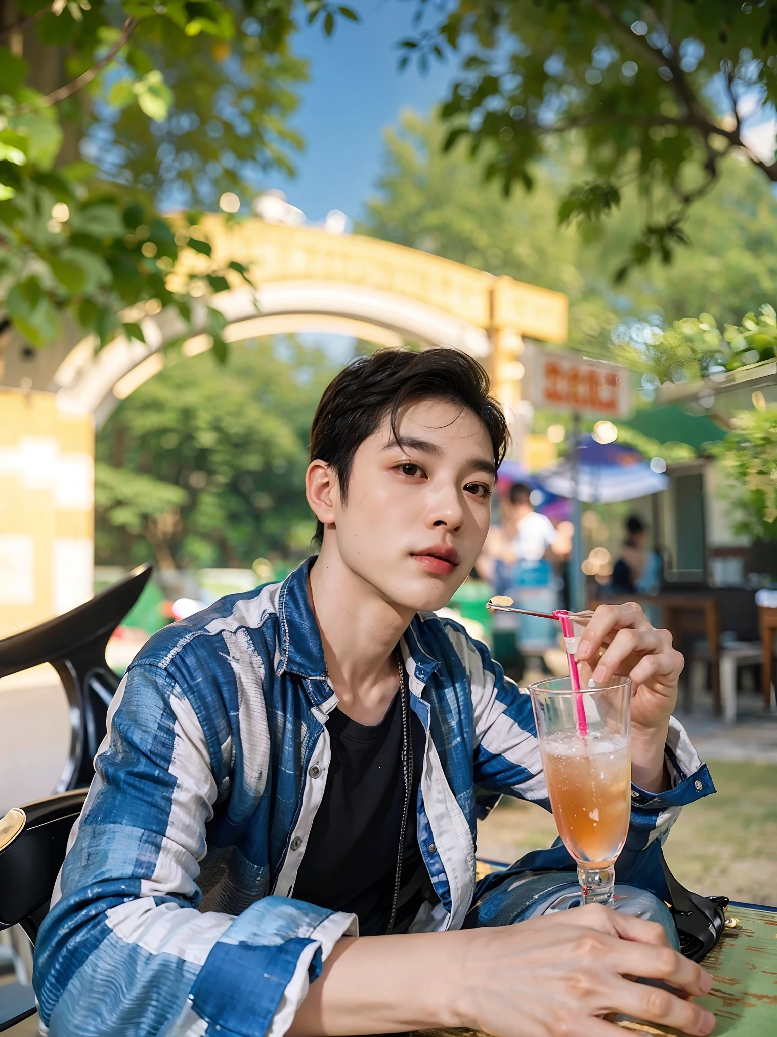 arafed man sitting at a table with a drink in his hand, in style of lam manh, hoang long ly, nivanh chanthara, quy ho, dang my linh, thawan duchanee, taken in the early 2020s, bao pham, profile picture 1024px, with a drink
