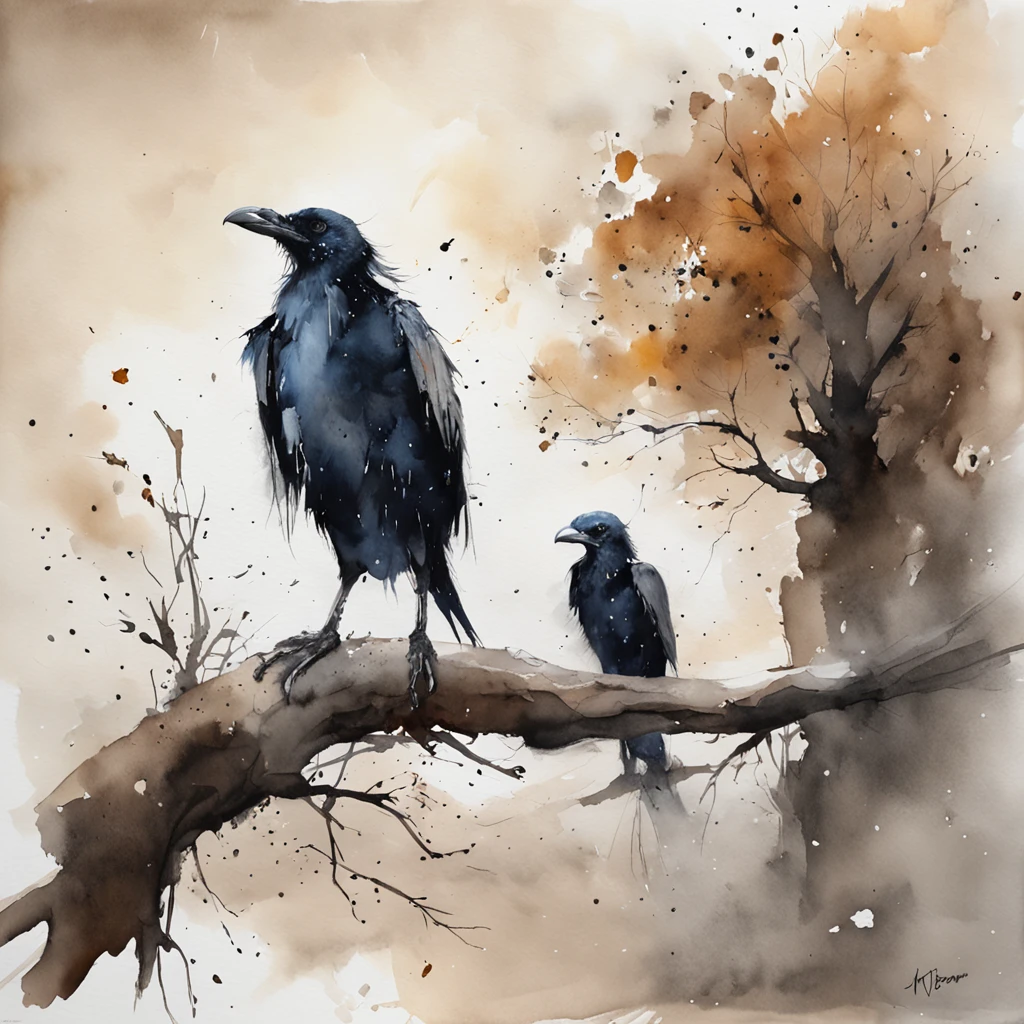 Two crows on a dead tree, A shadow shaped like a walker, Starry night, Thick fog on the ground, Blue light on the horizon, Unreal Engine 5, Cinematic, low angle photography, Motion blur, Depth of field, Dust, Cobblestones and dirt. Splash Art, dripping paint. Perfect color grading. Influenced by Karel Appel and Jeremy Mann, Full of dramatic and threatening scenes, Hyper-detailed, Beautiful, insanely details, Intricate details, editorial photography, shot with a 50mm lens, Depth of field, Tilt Blur, Shutter speed 1/1000, f/22. Lightmaps, Super bright