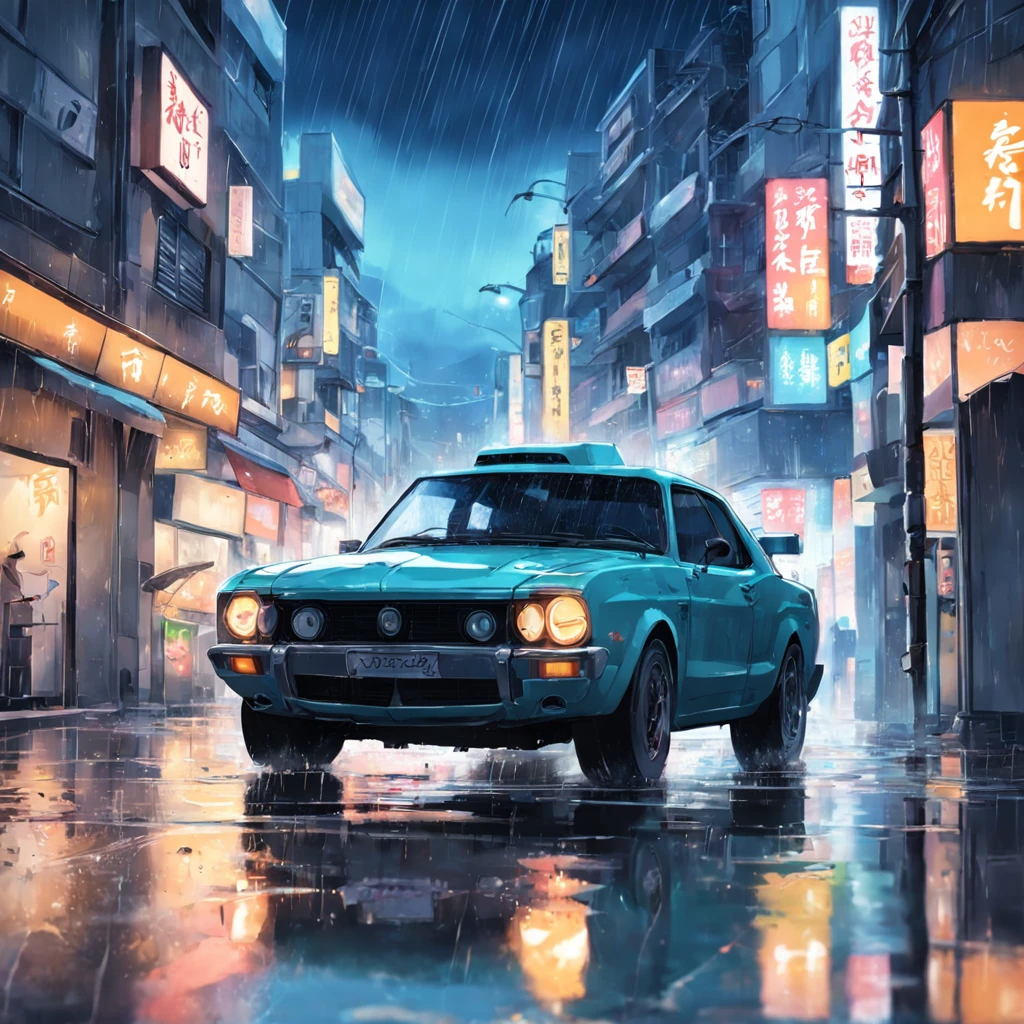 rainy evening、Food delivery、fancy car、Knock down、the street、Slippery creaming。