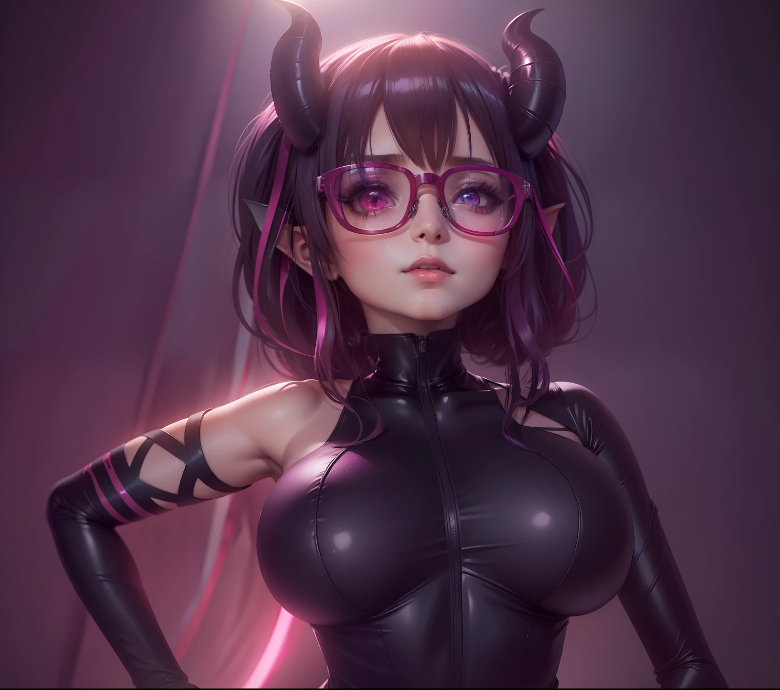 Anime girl with demon glasses and horns posing in a hallway, Succubus em vestido curto cabelo darkpink, apertado, Succubus bonito | |, Artgerm extremamente detalhado, anime demon, Modelo IG | Artgerm, Art not Guweiz style, Demon girl, Ilya Kuvshinov. 4 mil, succubus, portrait of demon girl, fanart melhor artstation