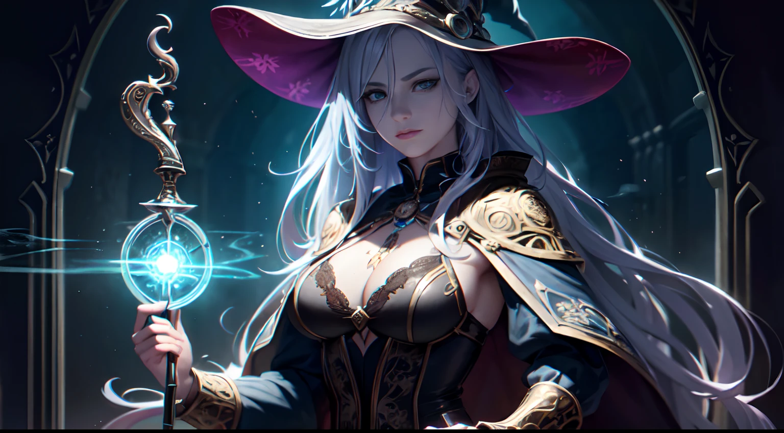 new medievalism, graphic novel illustration, clockpunk fusion elaborate witch, smoking with low key light, upper sky looking, (holding a horror wand :1.2), 100 years into the future witch background in detailed, tonal contrast, painting, digital colored, (intricately detailed texture:1.2), (insanely detailed detail:1.1), extremely detailed, professional art work, 16K, ultra quality, best quality, highest quality, multilayered, insanely detailed, (extremely intricate detailed:1.2),