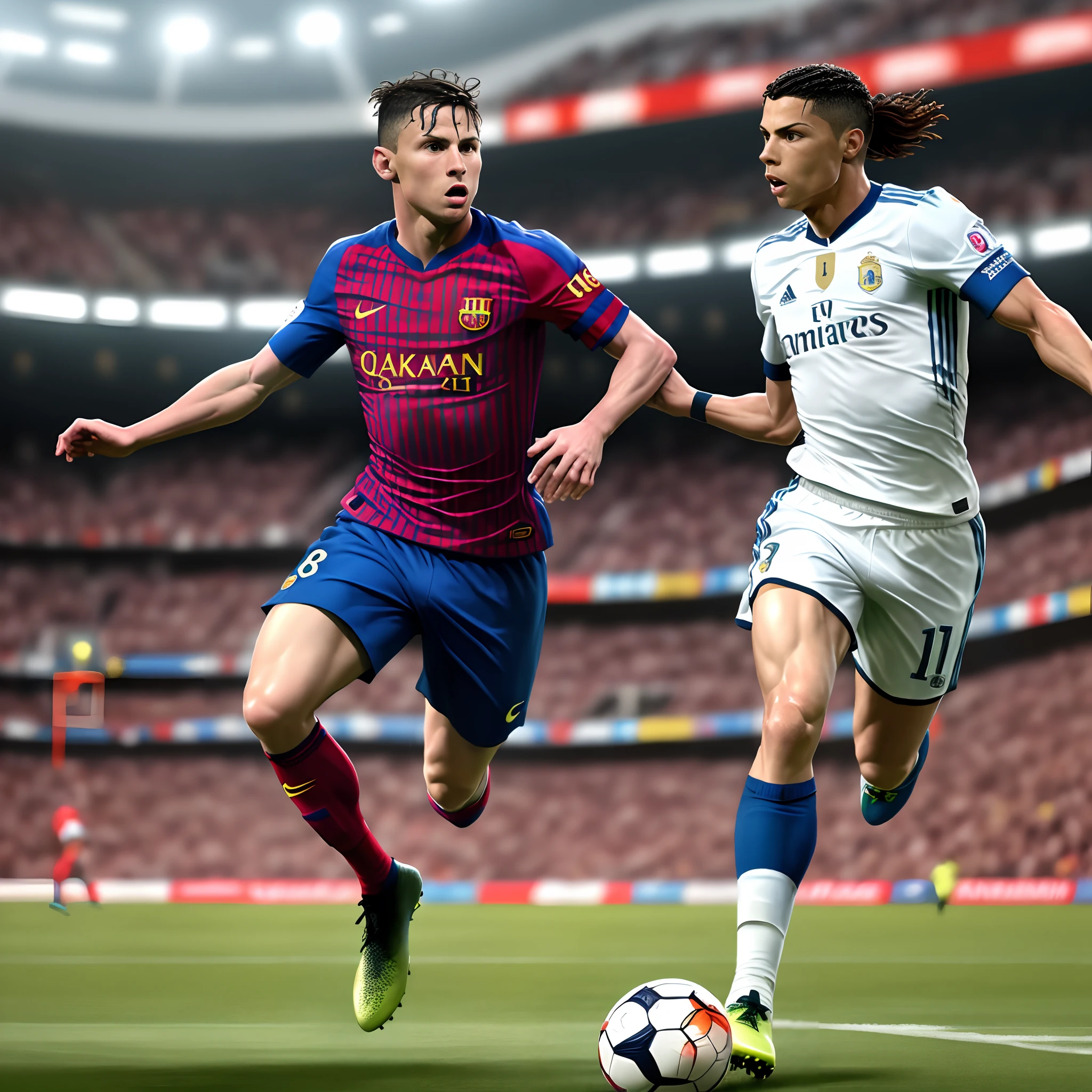 Messi vs Ronaldo in the football stadium