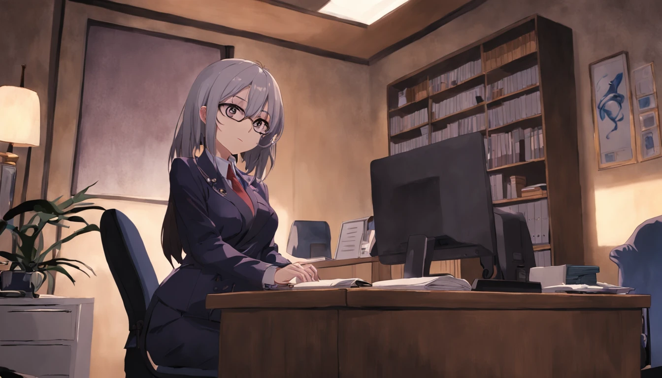 office room,Royal sister,mature,intelligence,Raised sexy,huge tit,with fair skin,black lence stockings,Office OL service,V-neck,eye glass,Lie on your desk,Color gas