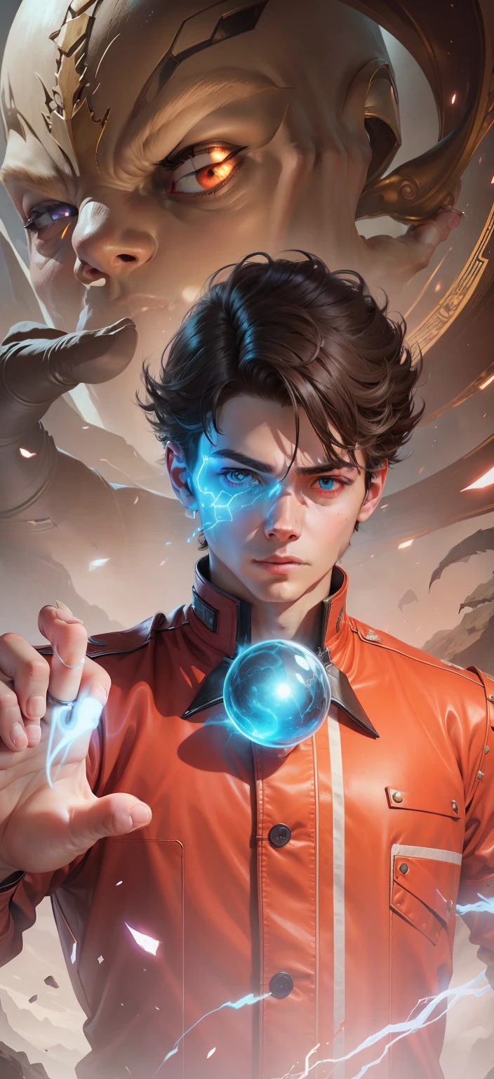 Boy With hand Magic Futuristic monsterbackground realistic face ultra realistic high quality HD