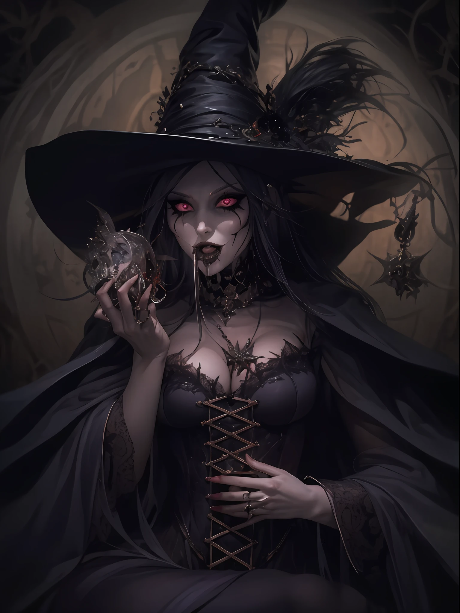 "A wicked witch consumed by her insatiable greed for unimaginable powers, A mesmerizing image depicting the dark allure of a greedy witch longing for absolute power, The wicked enchantress, driven by her insatiable appetite for power, her hunger knows no bounds."
