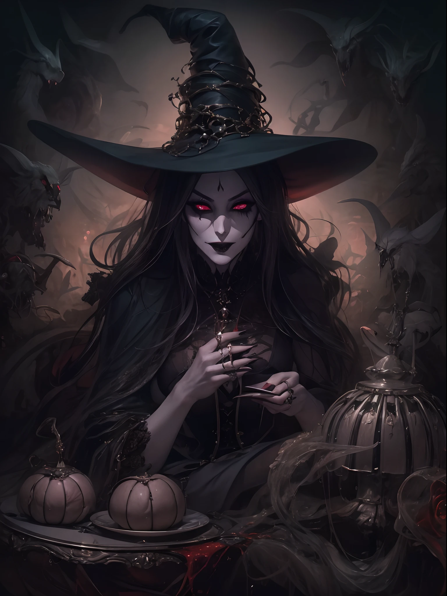 "A wicked witch consumed by her insatiable greed for unimaginable powers, A mesmerizing image depicting the dark allure of a greedy witch longing for absolute power, The wicked enchantress, driven by her insatiable appetite for power, her hunger knows no bounds."