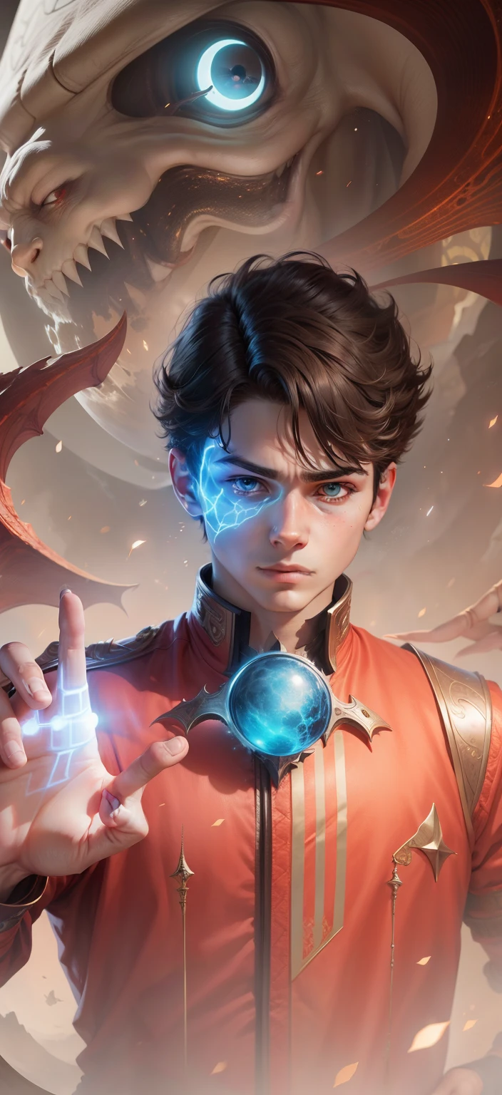 Boy With hand Magic Futuristic monsterbackground realistic face ultra realistic high quality HD