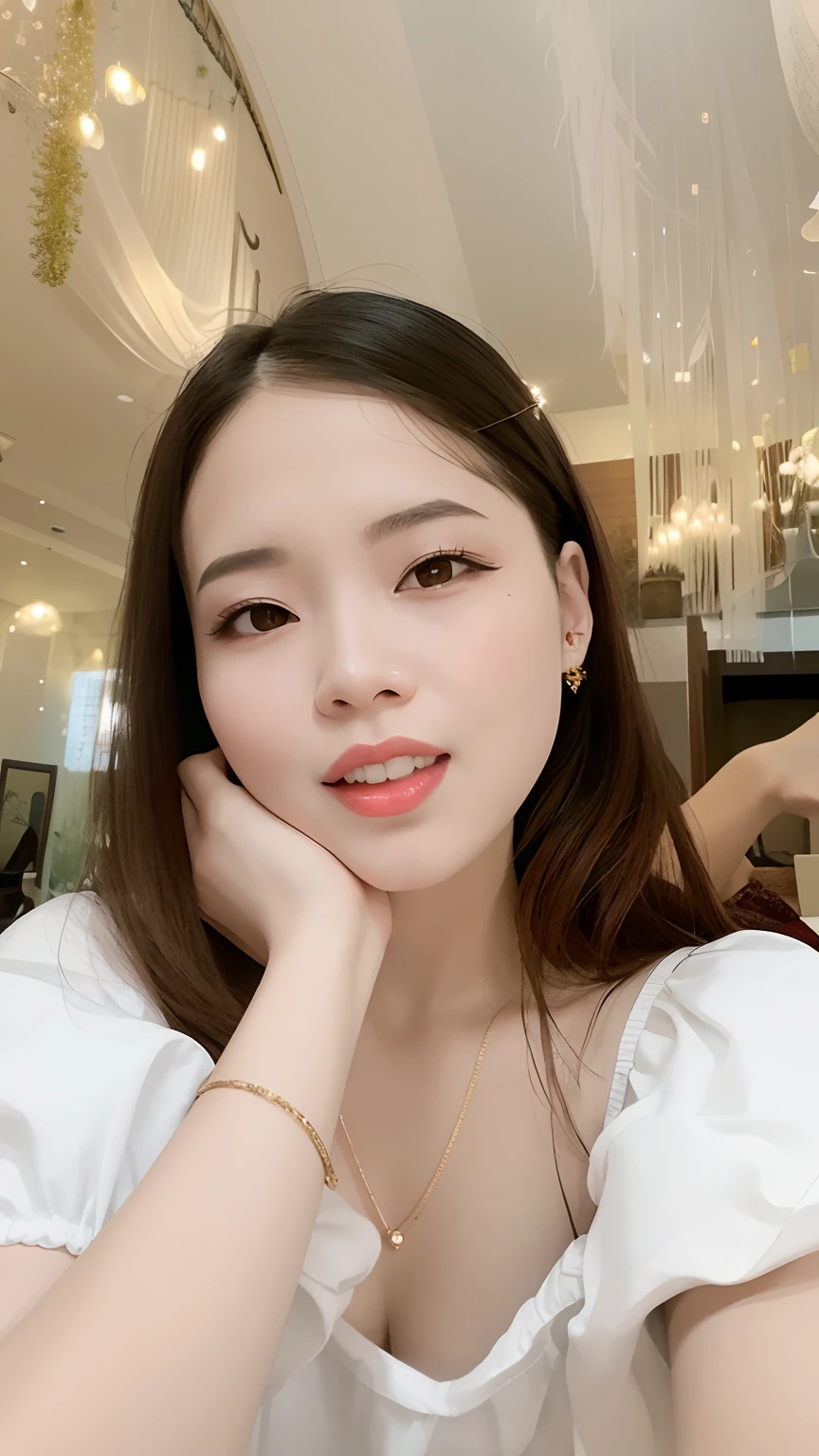 araffed woman with a white top and a red lipstick, dang my linh, nivanh chanthara, in style of lam manh, mai anh tran, south east asian with round face, a young asian woman, anime thai girl, vietnamese woman, asian girl, an asian woman, young cute wan asian face, 2 7 