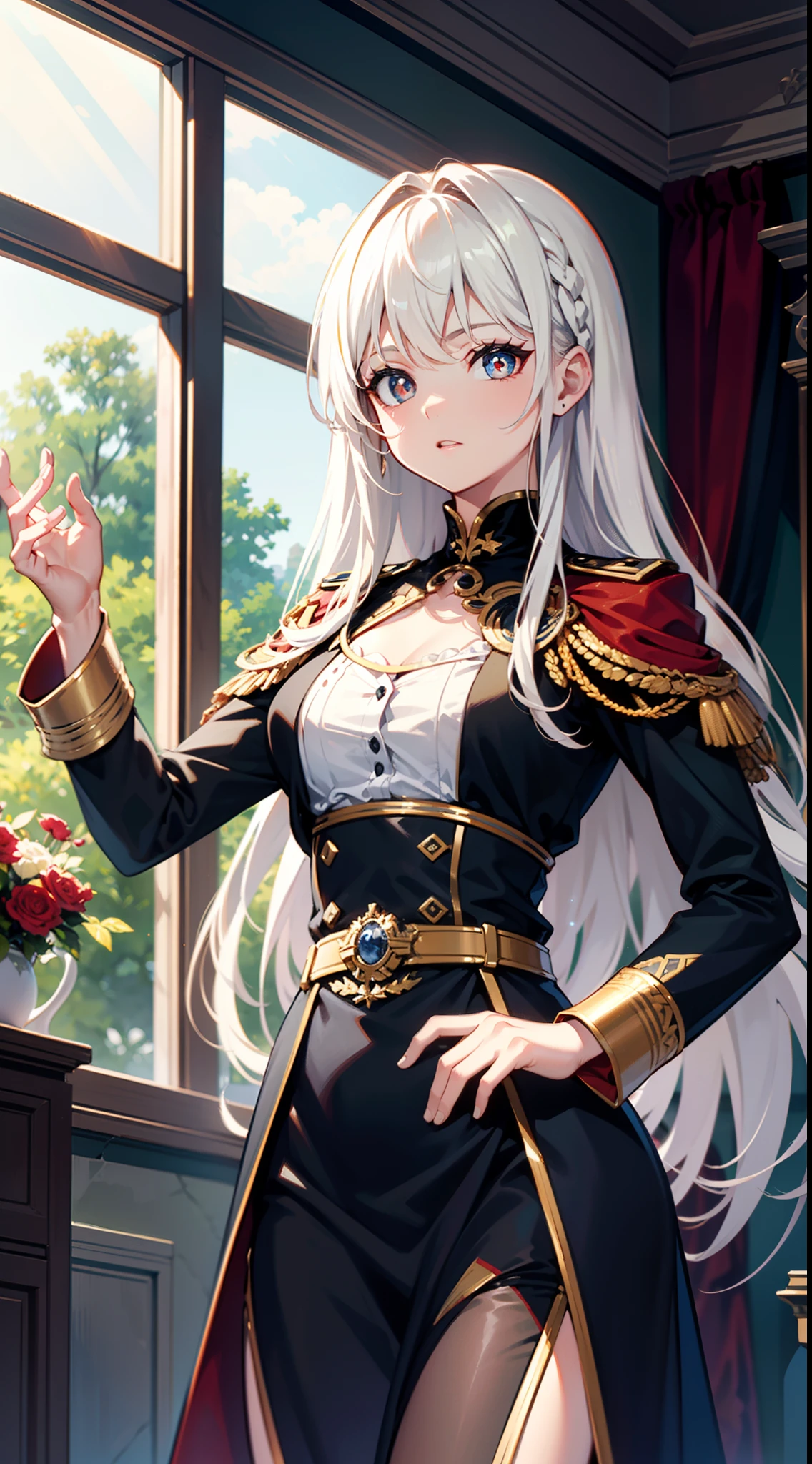 (Beautiful wallpapers),Kizi,whaite hair,long whitr hair,red pupils,(Great Germanic Empire),New World Order,Germanic period,(Grand Fuhrer),Return to the world of German headquarters,Extremely high level of technology