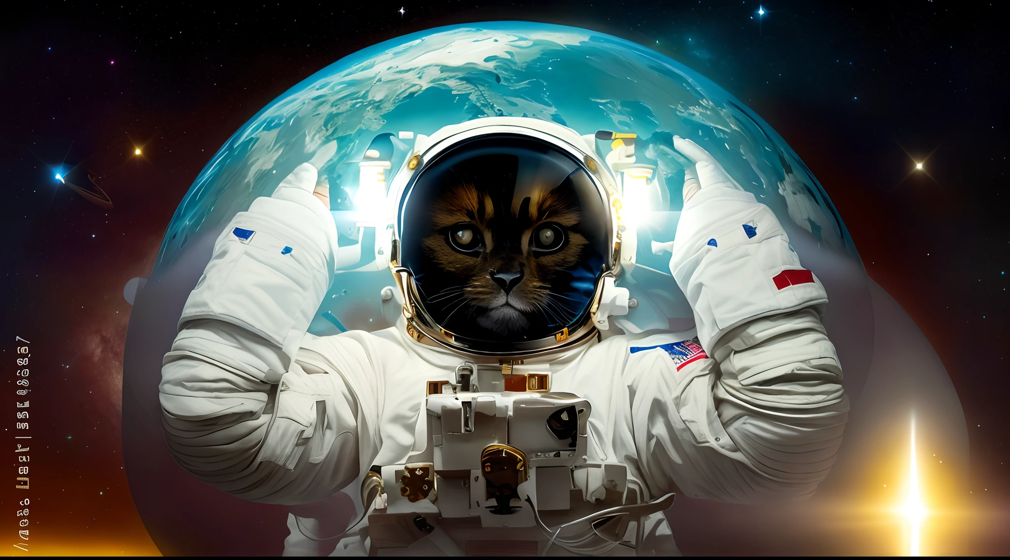 astronaut in space suit holding up his head with a glowing light, astronaut dog, dog in space, space dog, portrait of astronaut, astronaut, dog summons a spaceship, portrait of an astronaut, futuristic astronaut, cosmonaut, portrait of an ai astronaut, dog summoning a spaceship, dog in outer space, portrait of chimpanzee in space