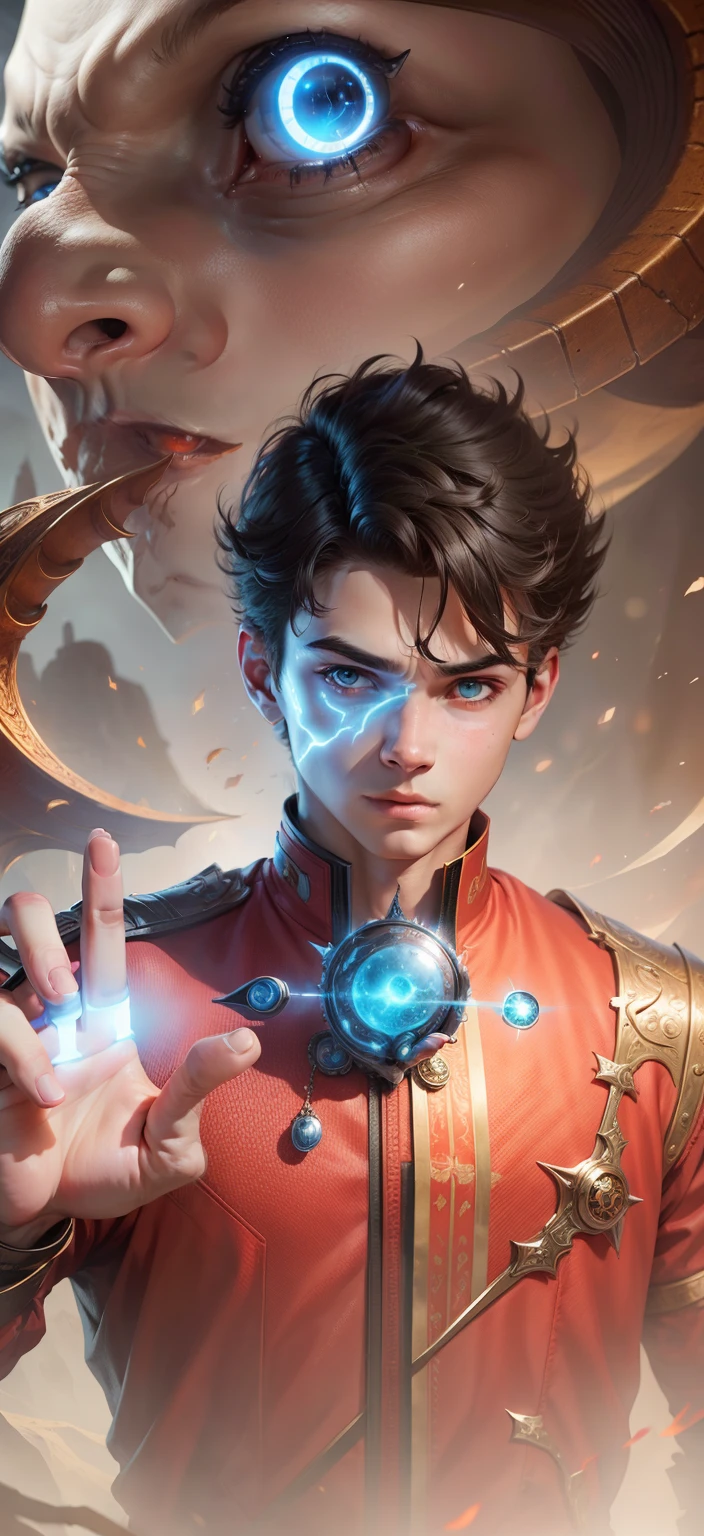 Boy With hand Magic Futuristic monsterbackground realistic face ultra realistic high quality HD