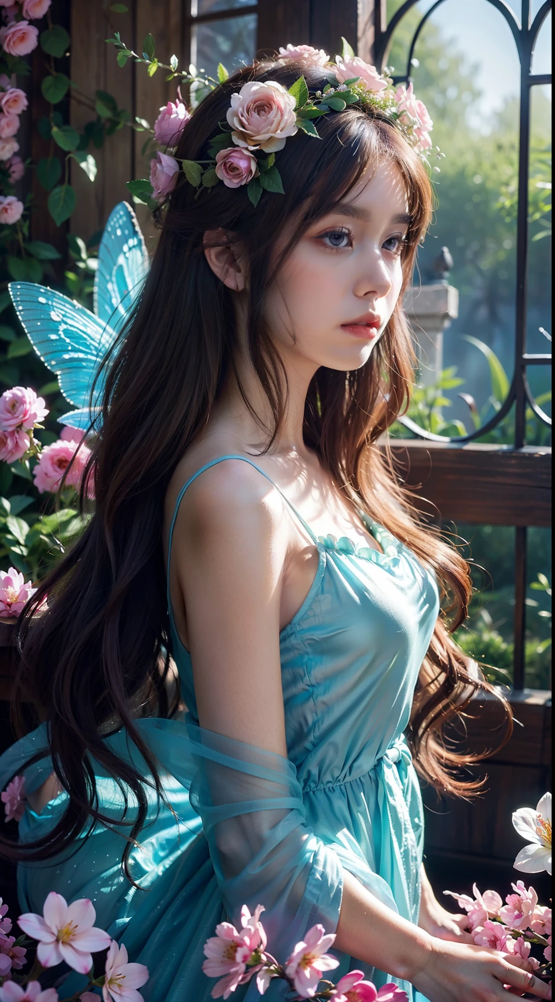 beautiful girl with long blowing hair, curve body, thick hips, wearing various pastel color silk lace lingeries, riding a bicycle on green field with many cow surounding, front view, looking to the camera, hyper detailed, full body, detailed foot,