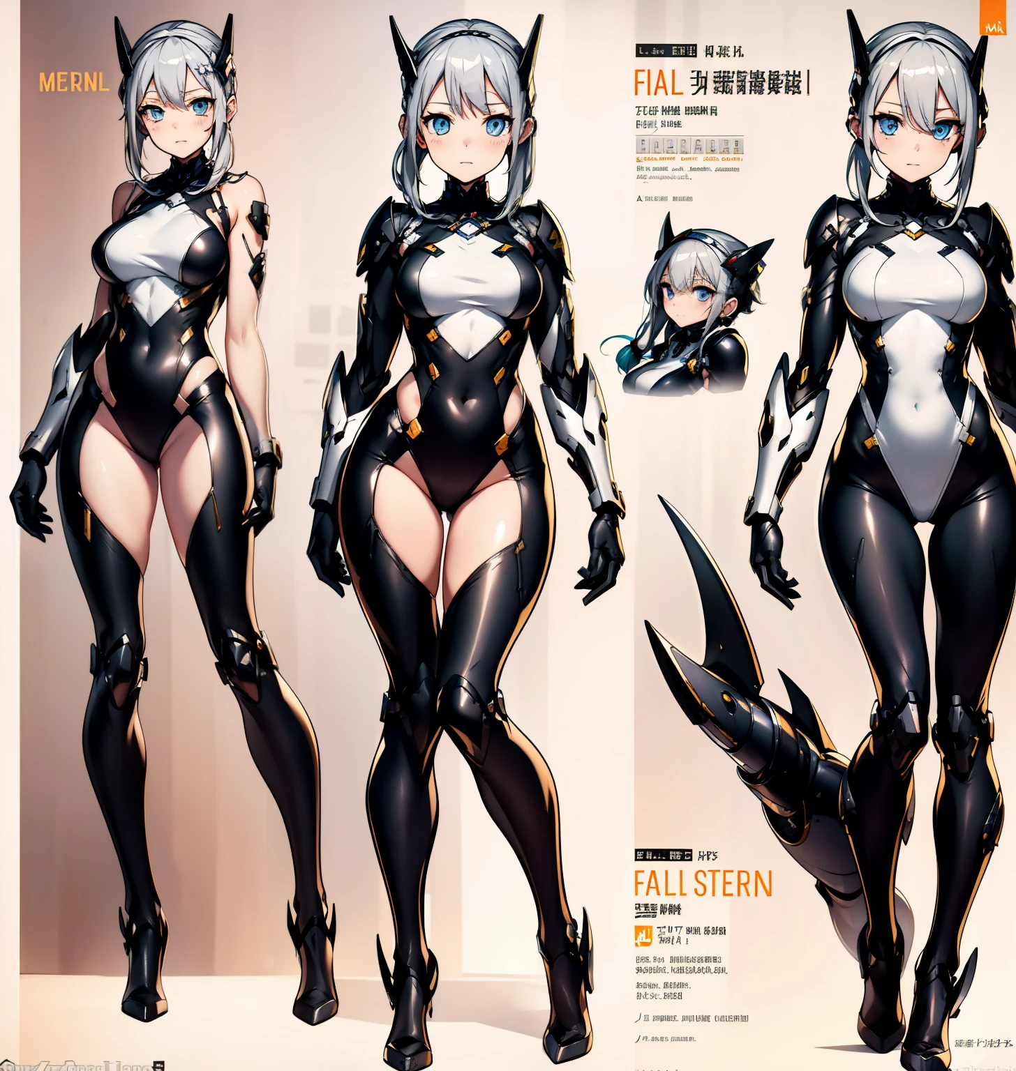 Long silver hair，Tied ponytail，**** figure，mecha-girl，A beautiful full body girl，with fair skin，***，busty figure，Tall figure，Combat attire，Super sexy scene，facial closeups