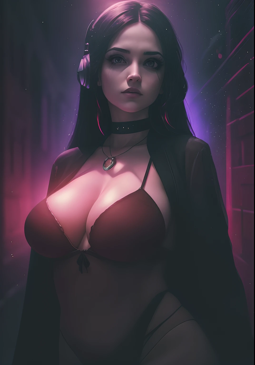 ( Qualidade 8k ), ( Melhor qualidade ), ( Ultra HD ), ( Anatomia do personagem perfeita ), ( perfect lighting ), ( Foto corpo inteiro 8k ), ( Detalhamentos perfeitos ), ( Detalhes do personagem perfeitos ), ( Details of the perfect setting ), ( Obra Prima ), mulher dj nun, escuro, horror, tons vermelhos, Gothic church in the background, ultra realistic, horror movie lighting, scary, chaos, neon lights in the background, realista, sombrio, huge breast, Fujifilm Fujichrome Provia 100F filme, lanterna, ultra realista, 8K UHD.