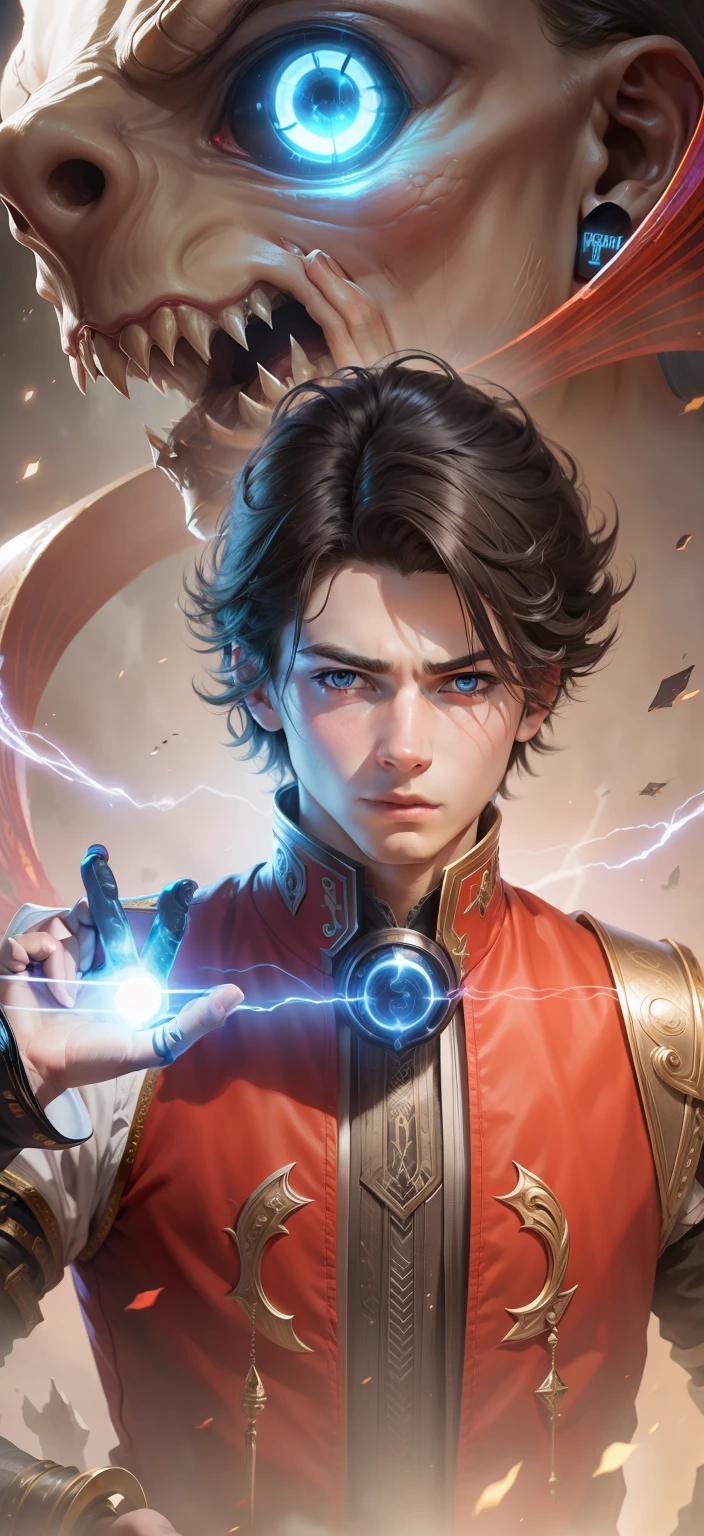 Boy With hand Magic Futuristic monsterbackground realistic face ultra realistic high quality HD