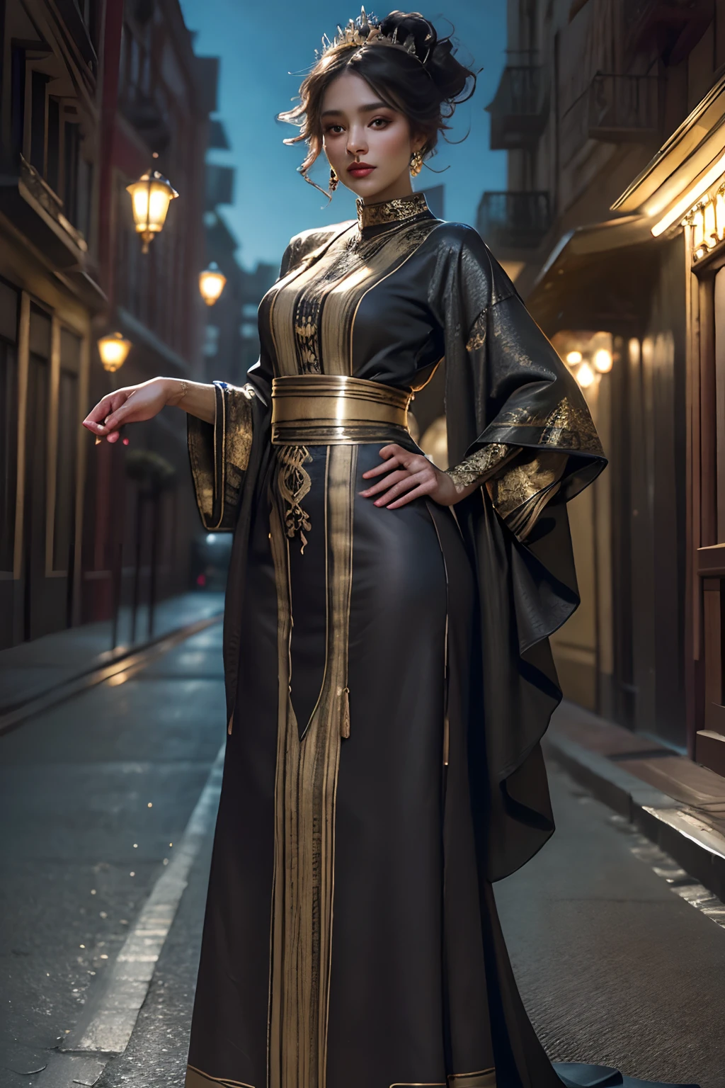 Very Beautiful princesse with glowing crystal eyes hyper realistic super detailed wears full caftan outfit cover whole body very detailed hyper realistic master piece différents types design full HD