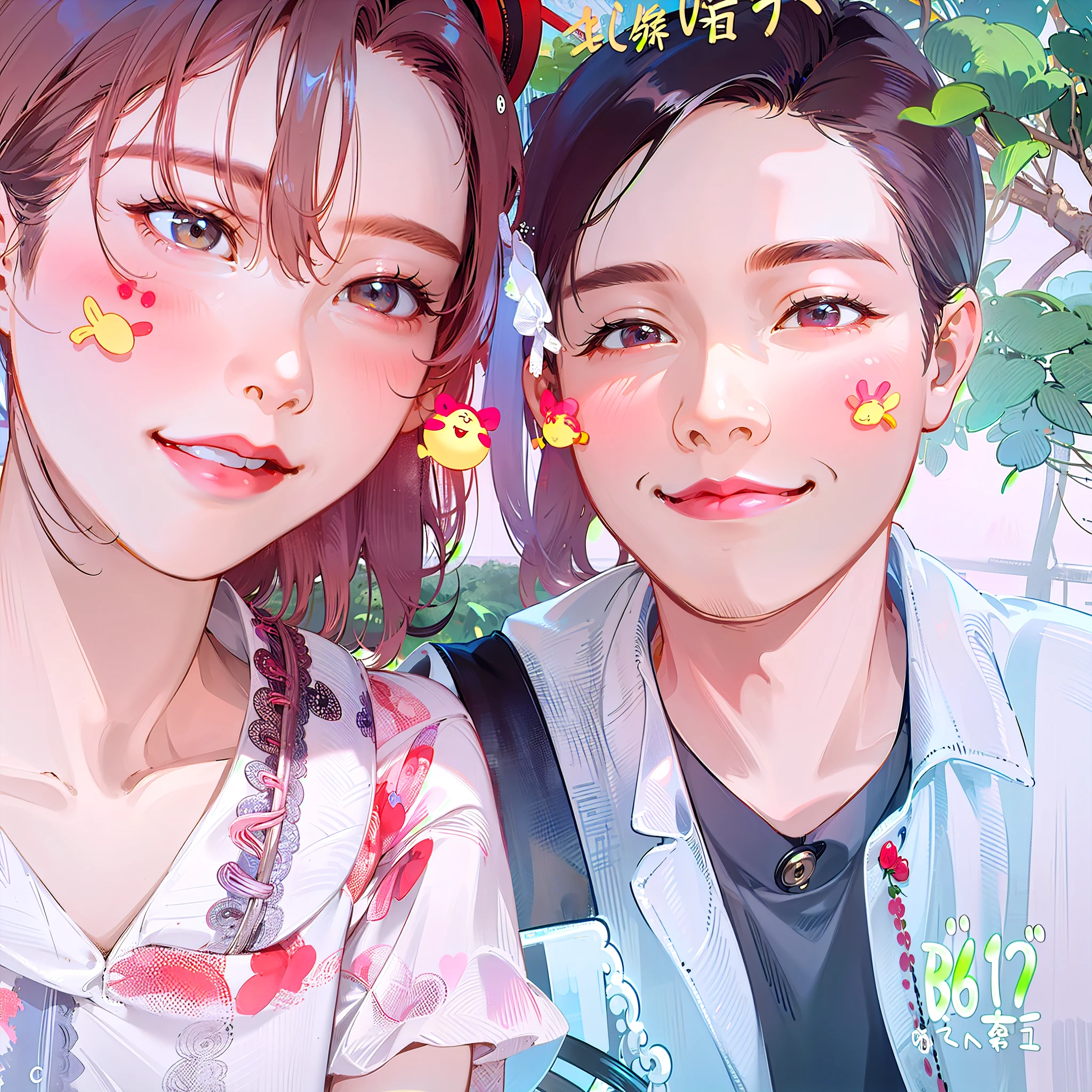 they are posing for a picture with smiley faces on their faces, kanliu666, lovely couple, ruan jia and fenghua zhong, weibo, reluvy5213, zmonzheng, dang my linh, yanjun chengt, couple, xintong chen, happy couple, Middle metaverse