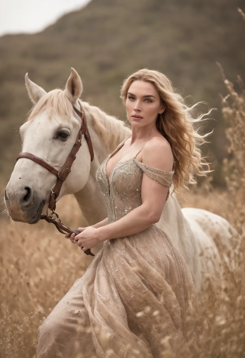 Centauros femininos, Kate Winslet, Centauro, An incredible image of a centaur woman with stunning beauty and powerful strength, in a magical and stunning landscape.