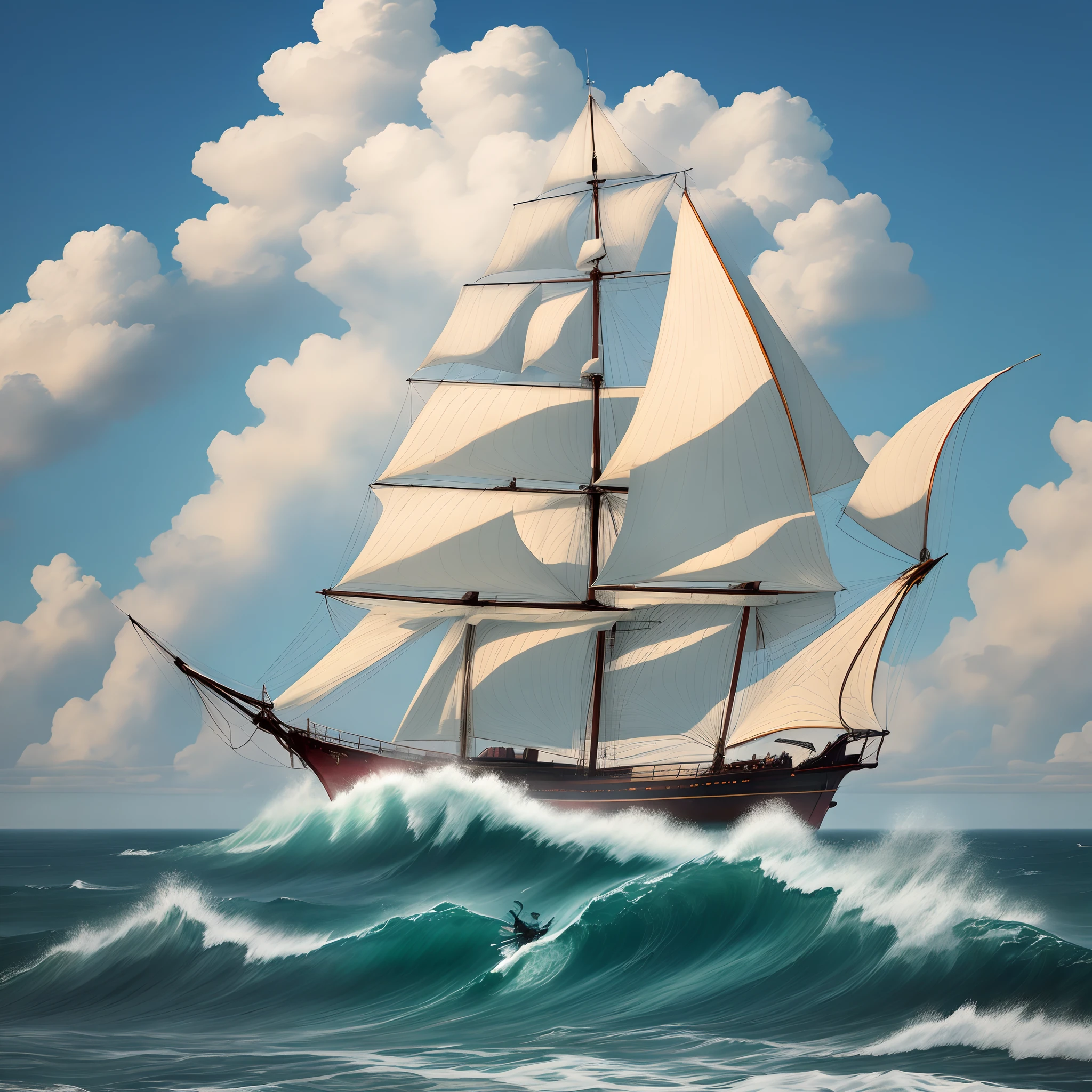 Riding the wind and waves will sometimes hang directly on the clouds and sails to the sea