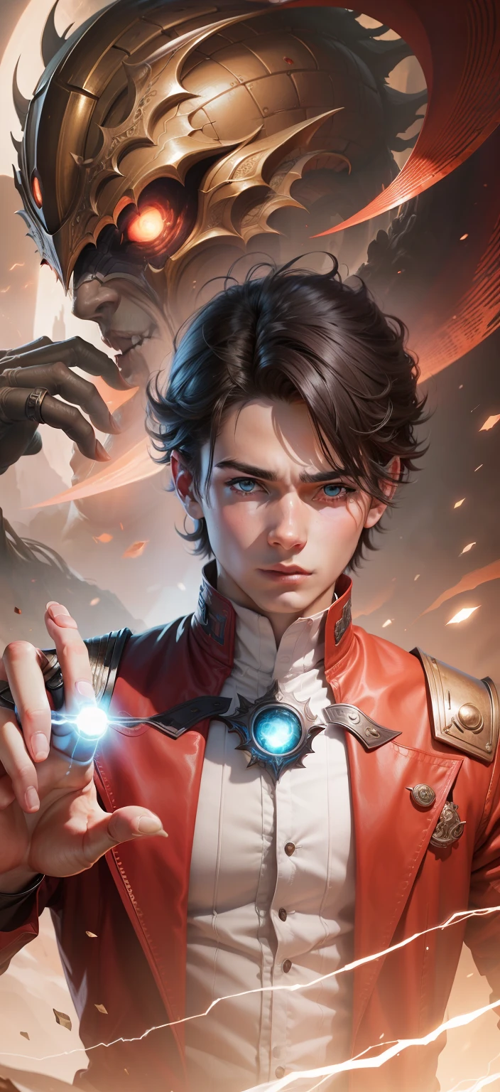 Boy With hand Magic Futuristic monsterbackground realistic face ultra realistic high quality HD