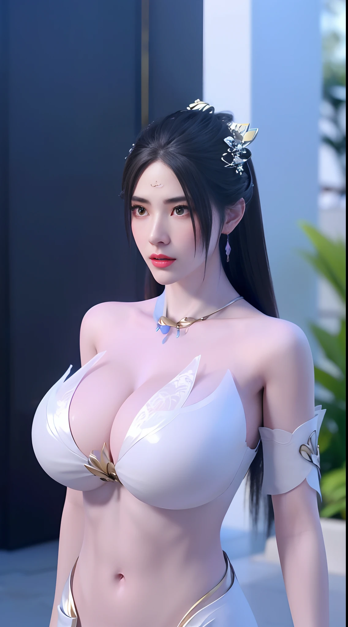 Solo, 1 Beautiful Female, Wuxia World, (1 Girl), (Full figure:1.2), (standing:1.1), (Xiuxian World), (huge fake breasts, round breasts:1.4), (muscle abs), (big buttock:1.1), (shiny skin:1.1), Chinese Immortal Wuxia, Brunette Hair, Chinese Coiled Bun, Hairpin, Light Pink Lips, Calm, Intellectual, Delicate Face, Masterpiece, Best Quality, High Quality, High Definition, High Quality Texture, High Quality Shadows, High Detail, Cinematic Light, Side Lighting, Ray Tracing, Sharp Focus, Realistic, Edge Light, Two-tone Light, (Detailed Skin Details: 1.2), 8k uhd, SLR, (soft light, high quality, high resolution:1.7), (very detailed CG unity 8k wallpaper)