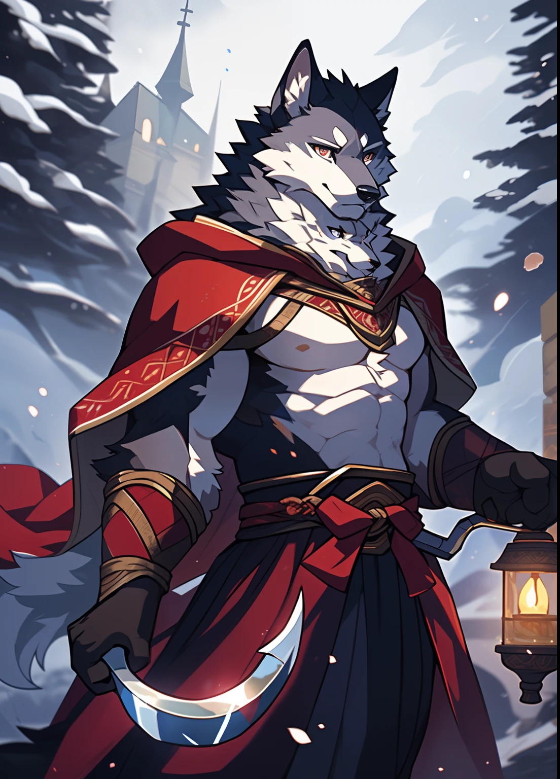 (top quality, best quality, Dabaicai, High-quality illustrations, masterpiece, perfect artwork, cinematic light and shading, 16k, 1080p, uploaded on e621)(kemono, furry, anthro, alone), 1 larger male, (very detailed body, face, tail, arms, hands, legs, head and eyes), Assasin’s Creed, grey wolf, Death, thick thighs, grey fur, fluffy, wolf ears, wolf fluffy tail, perfect eyes, black sclera eyes, red eyes, beautiful Assasin outfit, beautiful Assasin swimsuit, night city, body movement, body twitching, jiggle physics,