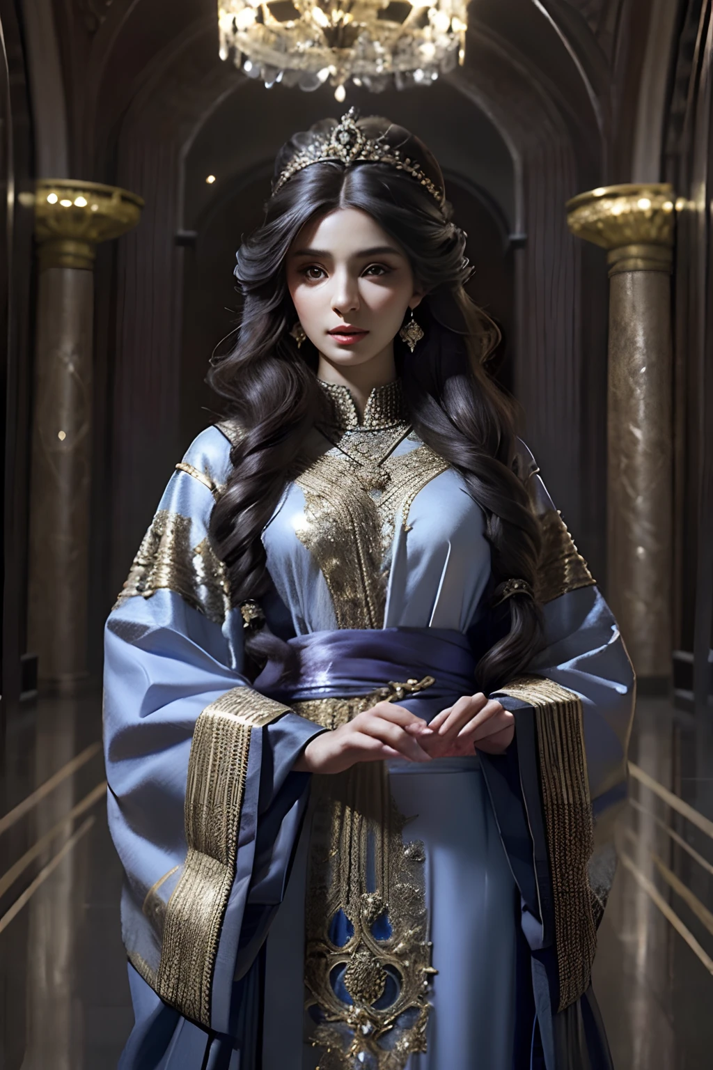 Very beautiful princess with crystal eyes bright hyper realistic super detailed full door caftan outfit cover body very detailed hyper realistic centerpiece different types design full HD face Very Beautiful very detailed hyper realistic different types