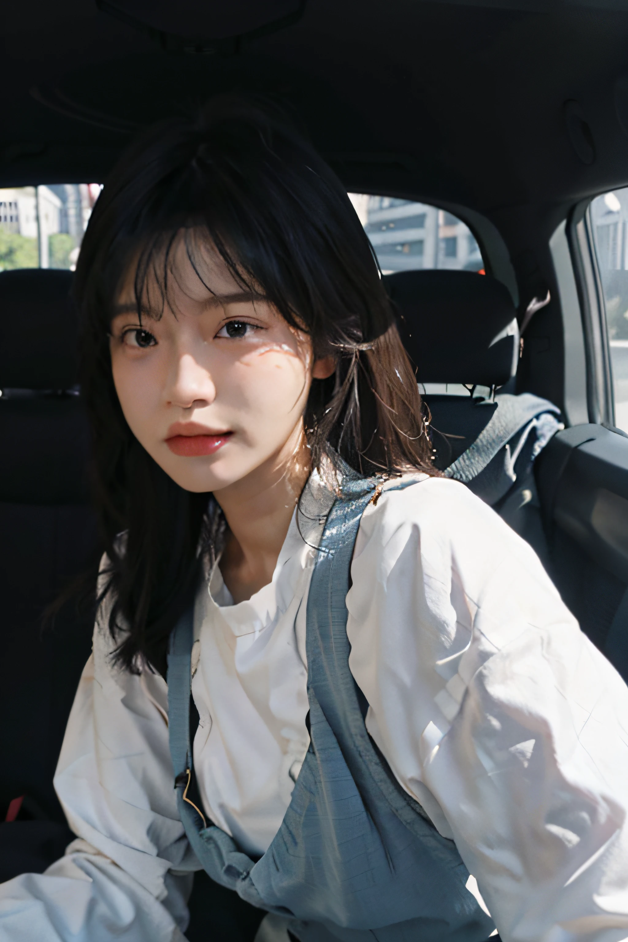 8K,best qualtiy,tmasterpiece,exteriors,shift dresses,超高分辨率,(真实感:1.4),RAW photogr,(True skin texture:1.3),(filmgrain:1.3),(Selfie angle),1个Giant Breast Girl,Beautiful eye and face details,tmasterpiece,Best quality at best,fully body photo