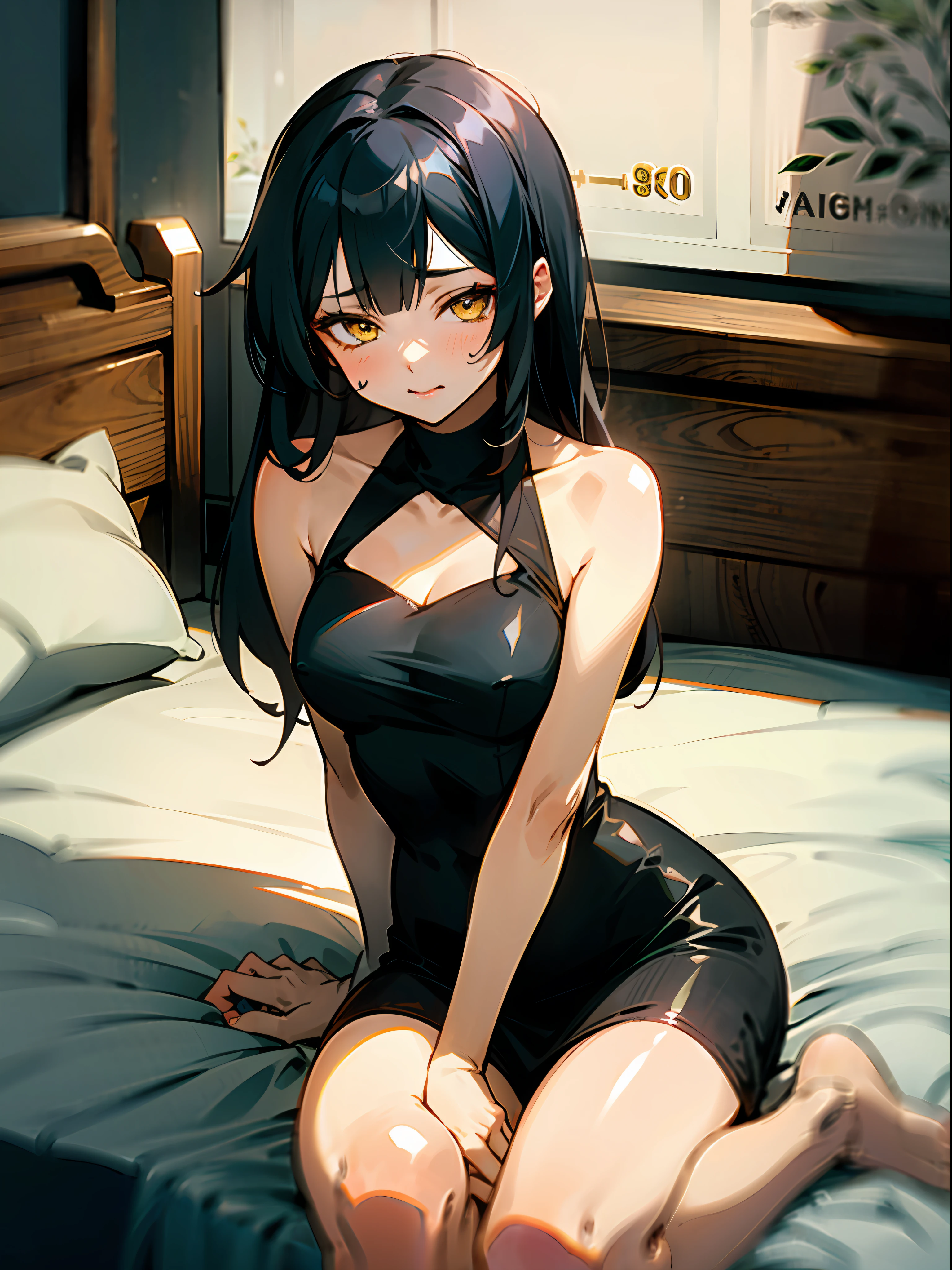 NSFW　(masterpiece),(Highest quality), katsuragi misato, Black Dress, Brown eyes　,Cross Necklace,blush,Mood Lighting　Luxury bedroom　Beautiful night view　White Lingerie　Sexy Face　Sexy pose　Seduce　masterpiece, Highest quality, One girl, (Browsing Caution:1.0), Spread your legs, Sheet, Lift your legs, nude, (pussyfocus:1.0), Sweat, Shiny skin, Heavy breathing, pubic hair, ( Sex, sexual intercourse, put in, Heterosexual, Motion Lines, Motion Blur, Talking Spirit:1.1), (Lie in, Lie in on your back, bed,Subjective:1.1)　topless　Completely naked