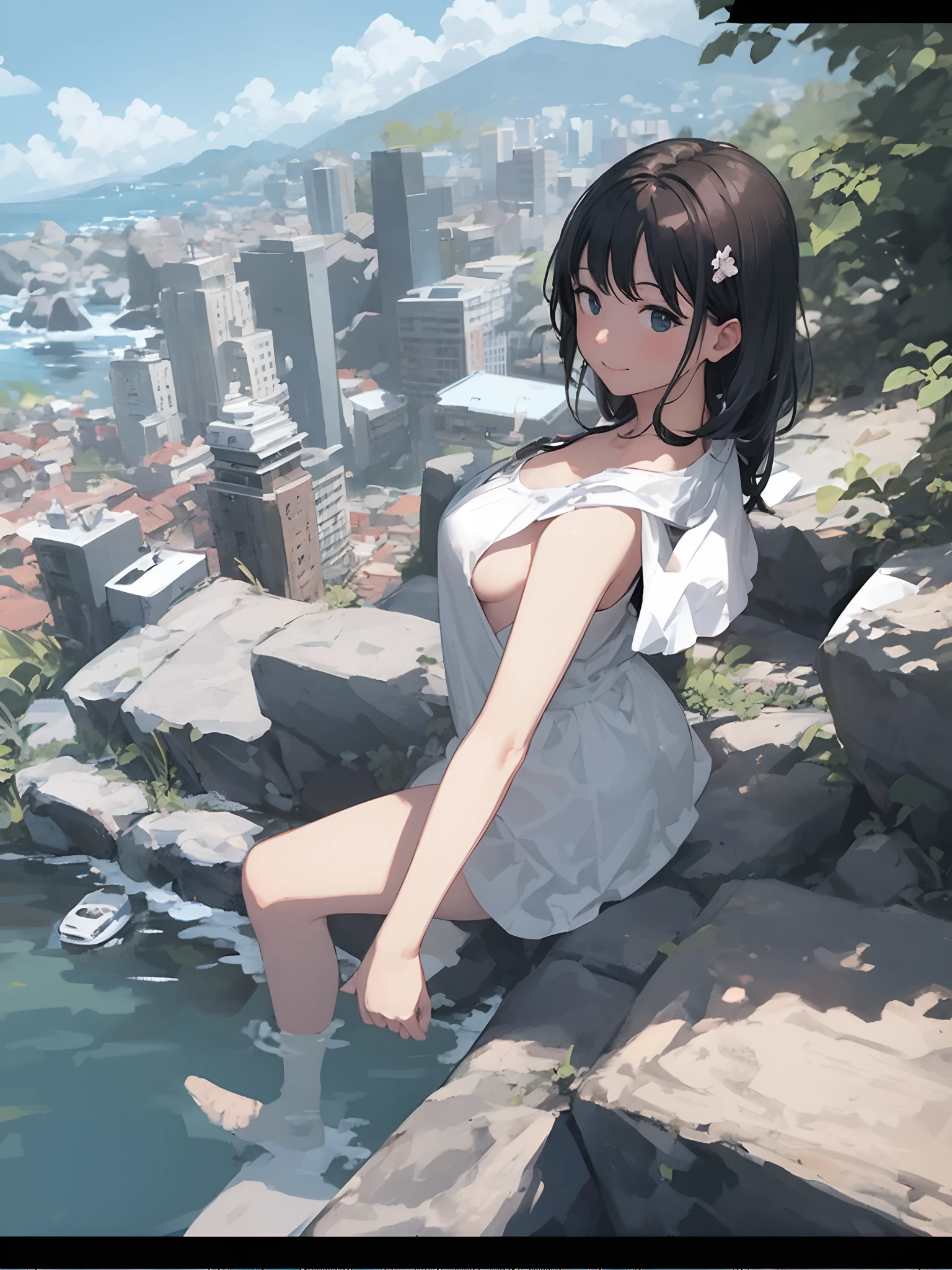 very detailed, beautiful, professionally drawn, bright sky, shiny detailed breasts, (perfect beautiful skin), (tiny villages of people on a cliff in front of a giantess breasts: 1.2), (a tiny village on a tiny hill in front of the breasts of a giantess: 1.2), a giantess looming over a tiny village on a tiny hill, (tiny adventurers: 1.1), (tiny villages on a tiny cliff in front of a girl: 1.1), (tiny villages on a cliff: 1.1), (giantess:1.1), petite breasts, (foreshortening:1.2), (giantess:1.2), smug laughing, sitting, spread legs, hills, cliffs, mountains, (sweaty:1.2), (breasts:1.2), (nipples:1.1), (naked:1.2), (vagina:1.2), (bare skin:1.1), (erect nipples:1.2), (beautiful mature woman: 1.2), happy (:3:1.1)